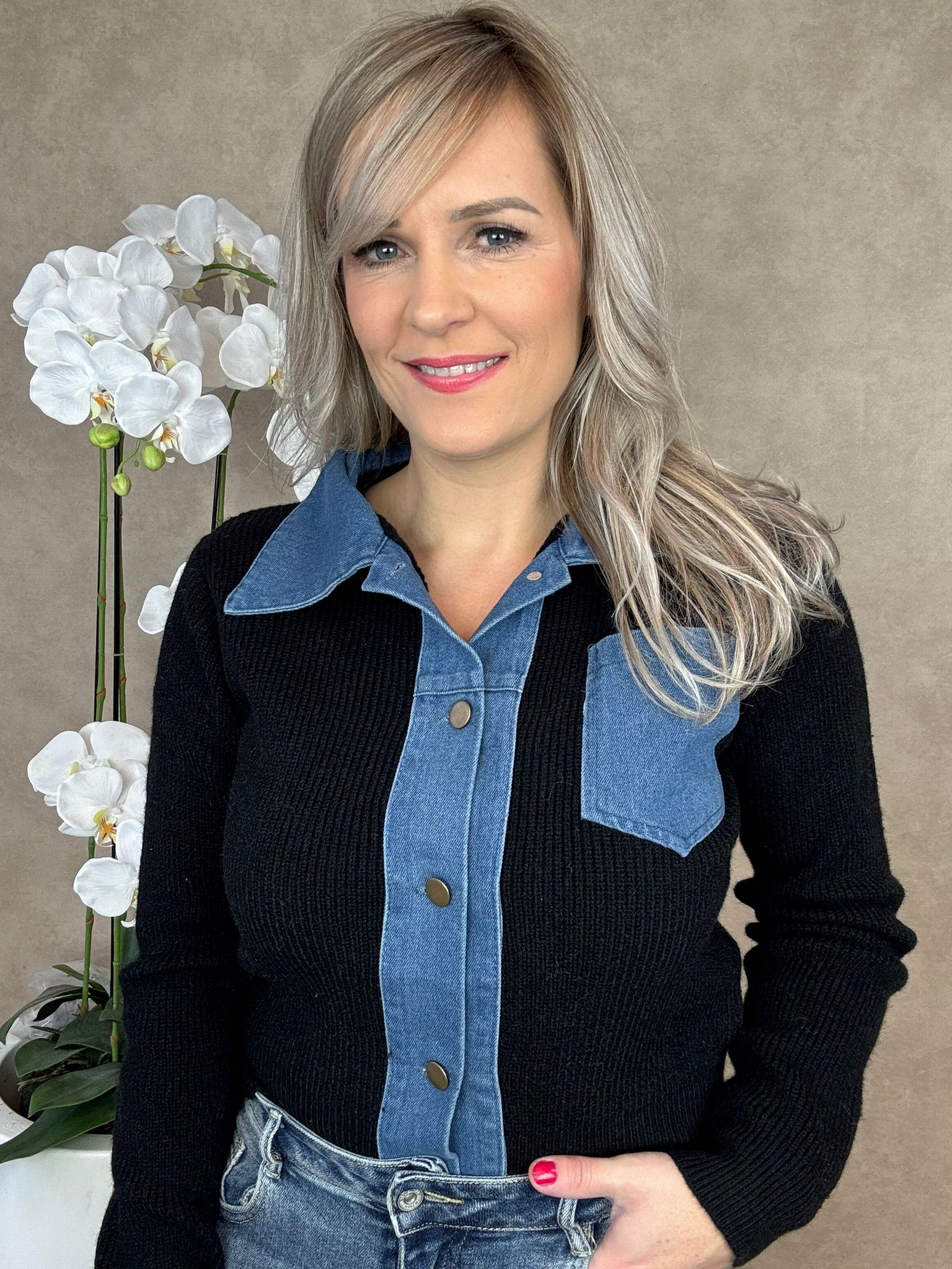 Vest met denimlook | Sophia | Zwart & Blauw