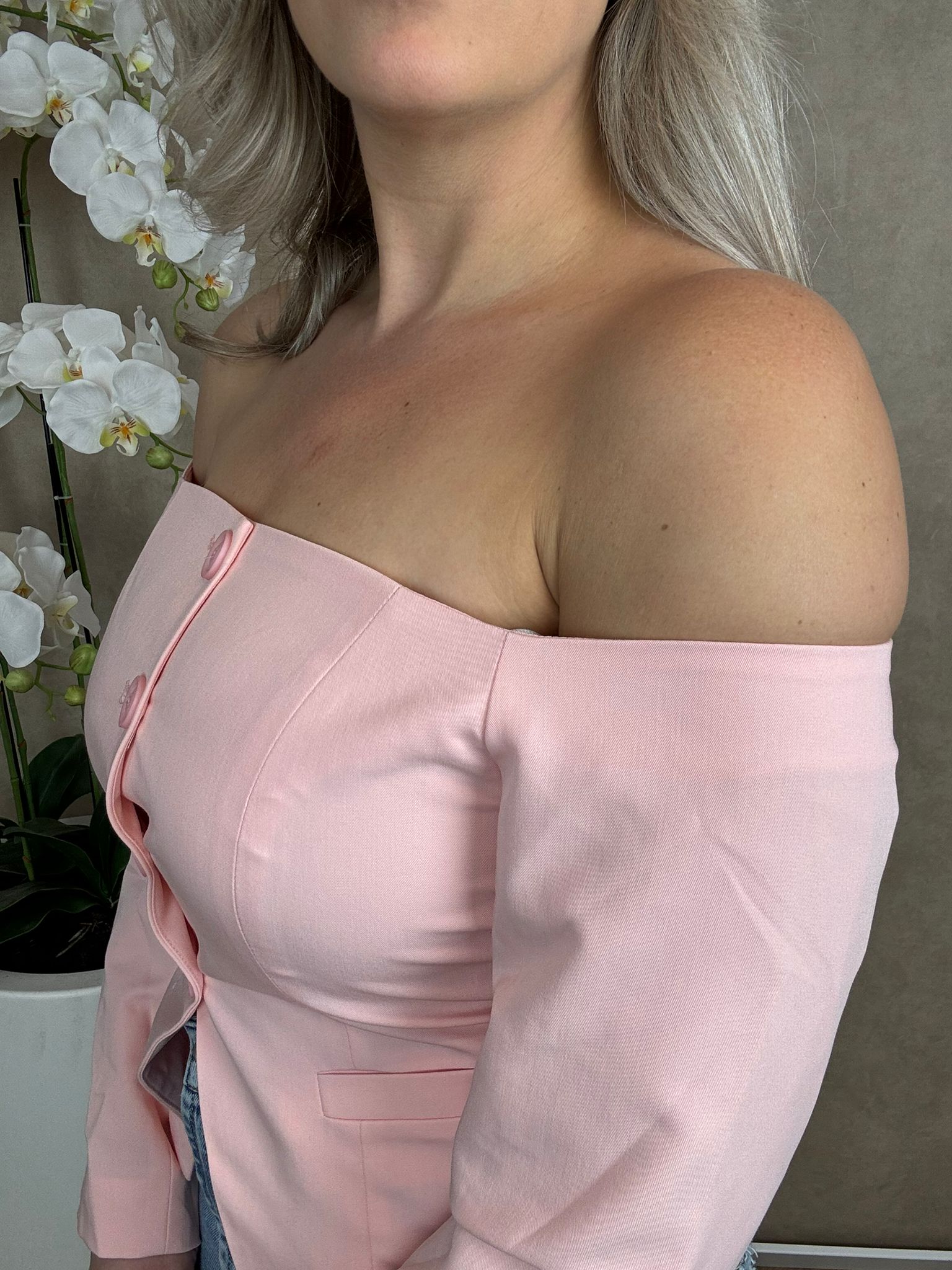 Blouse | Off shoulder | Roze