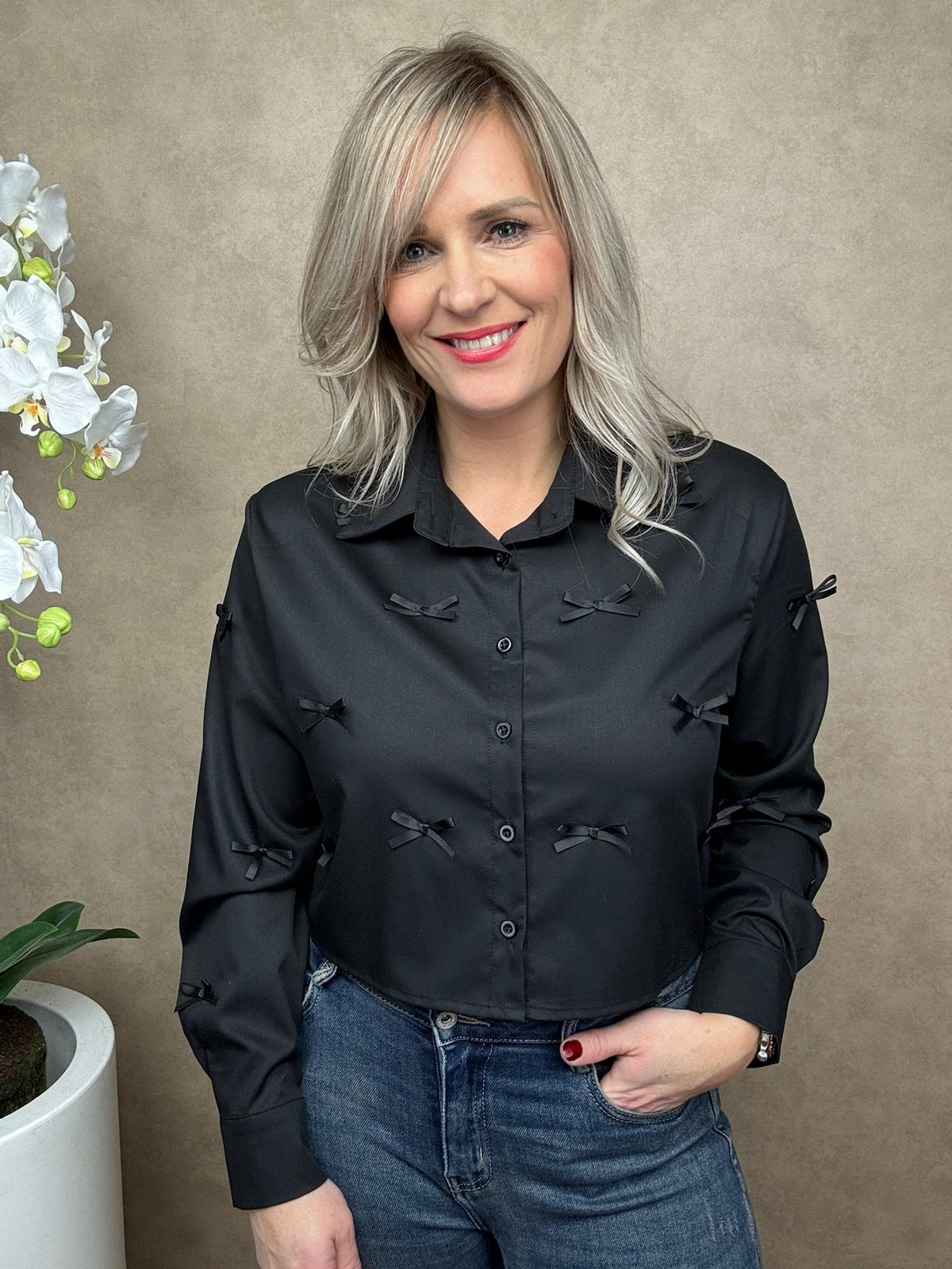 Blouse | Strikje | Zwart