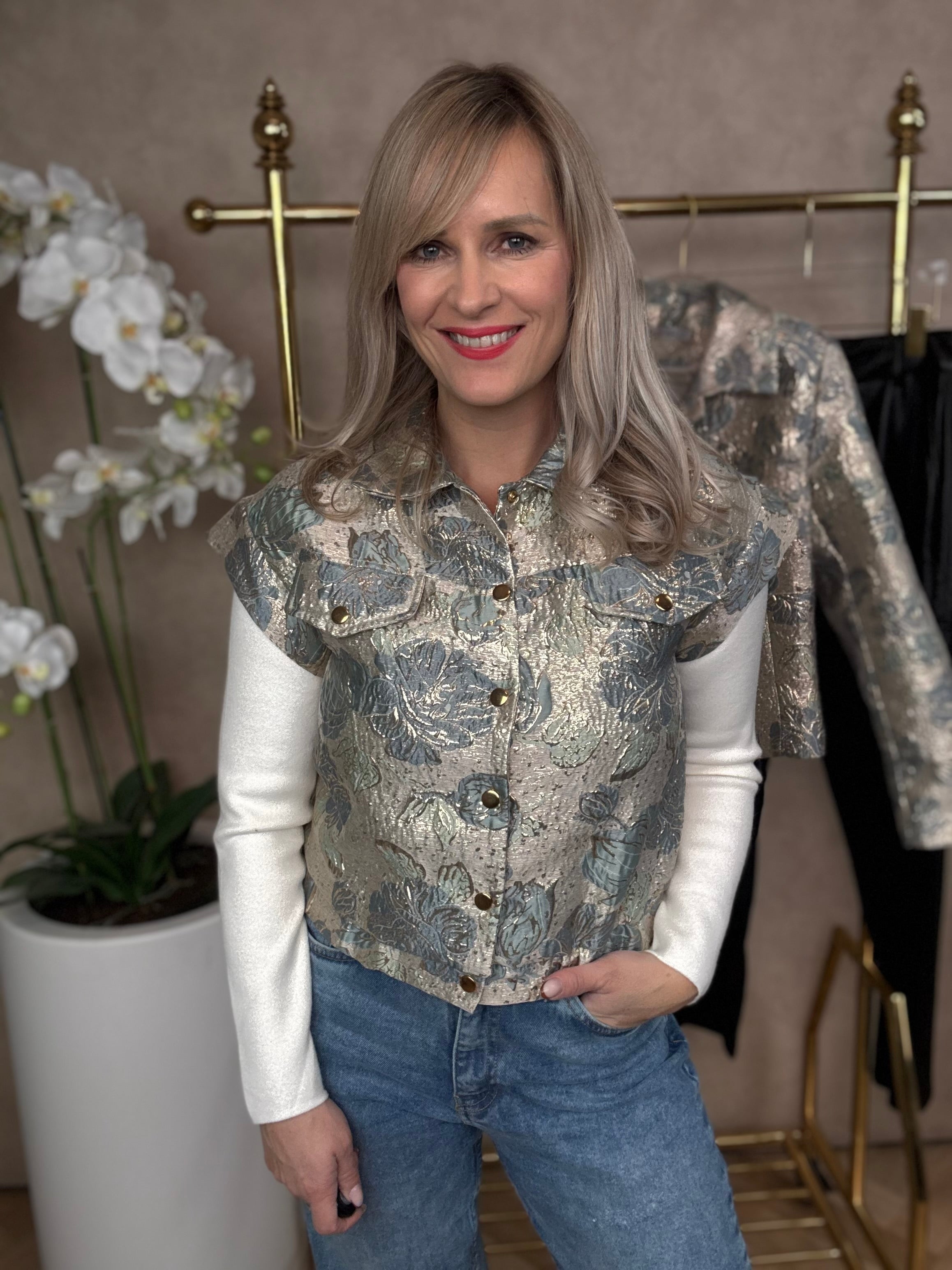 Jasje korte mouw | Biba | Blauw-goud