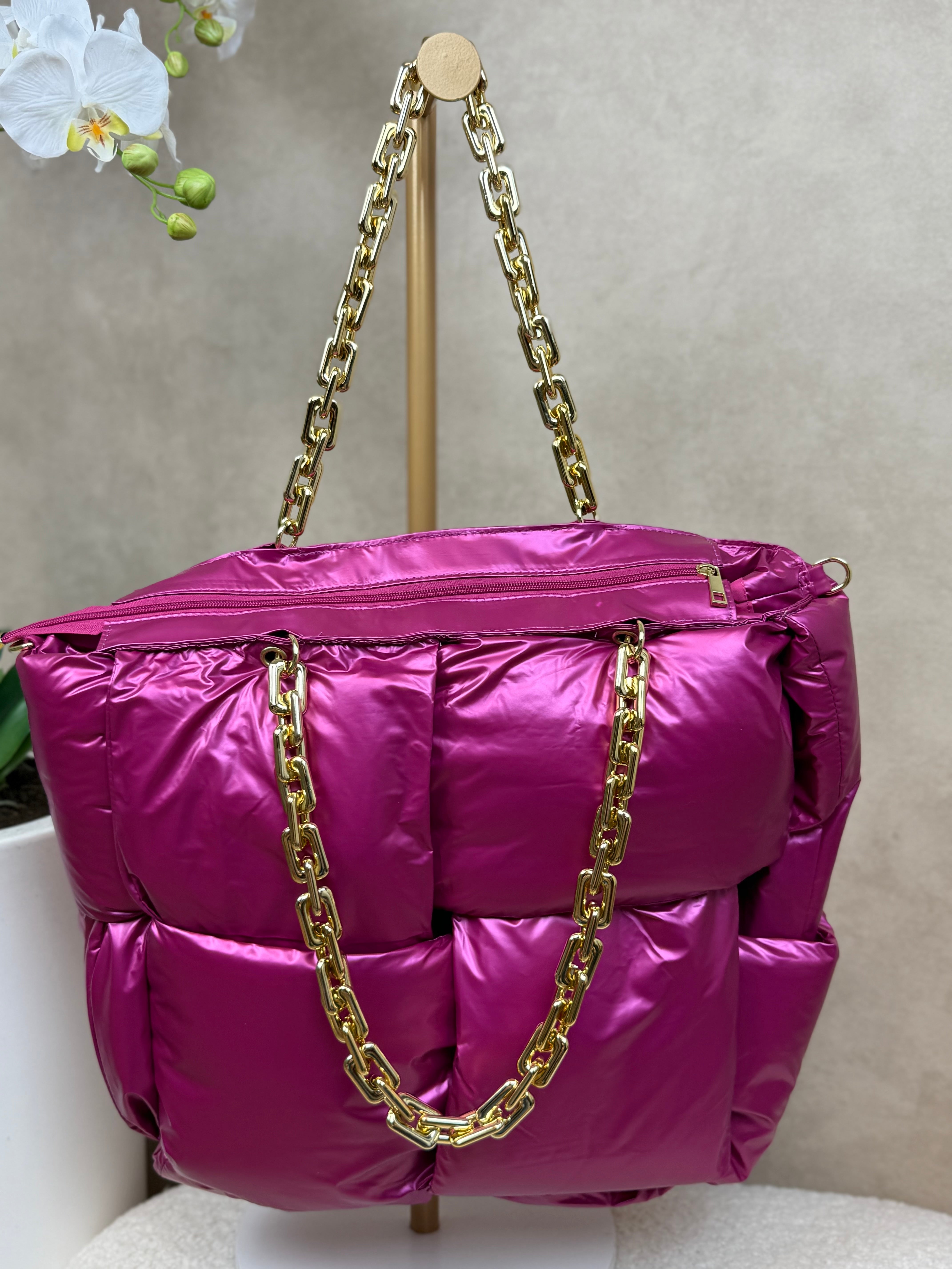 Tas | Puffy Chain | Metallic roze