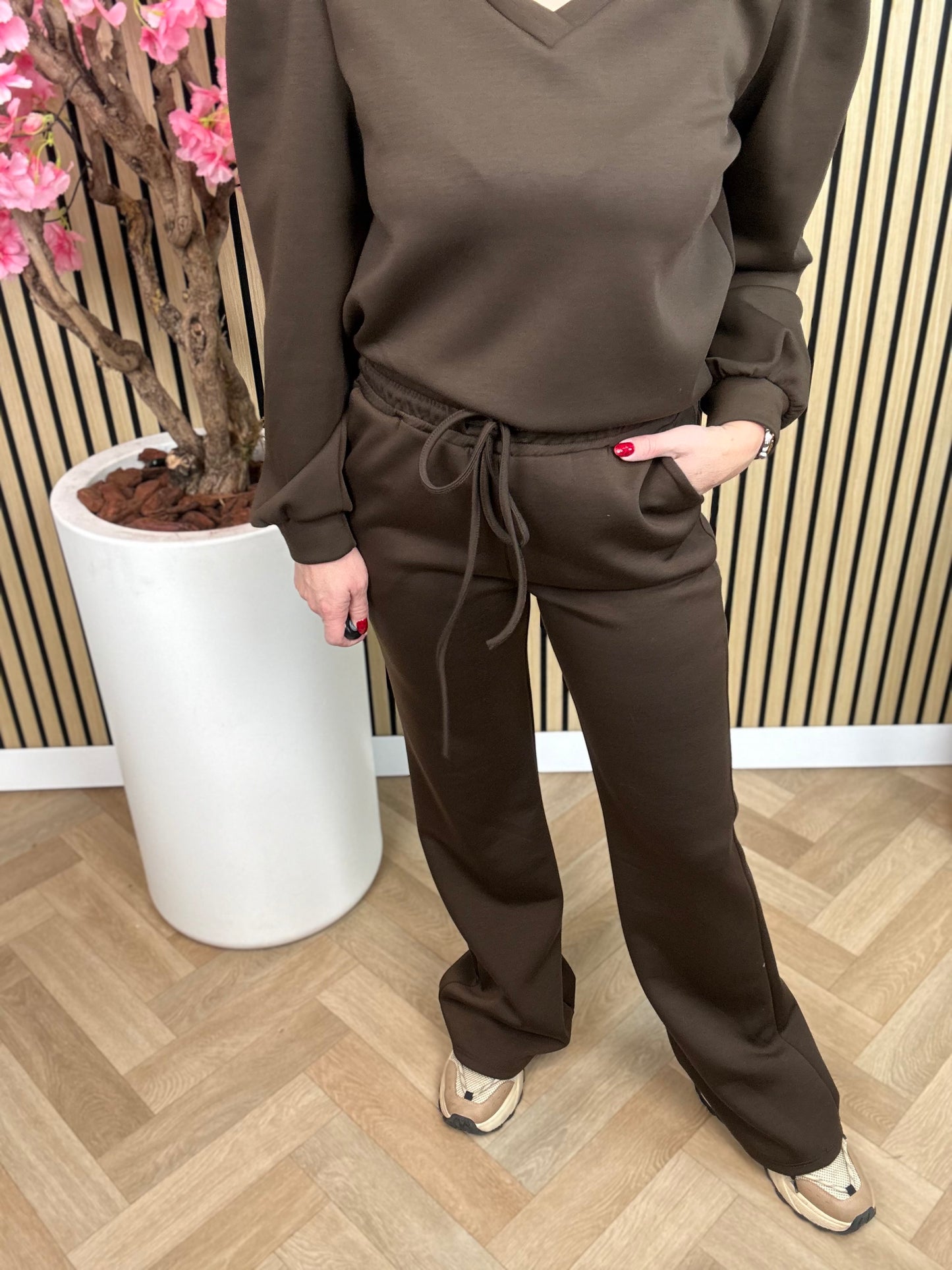 Set | pak met flair broek | Bruin