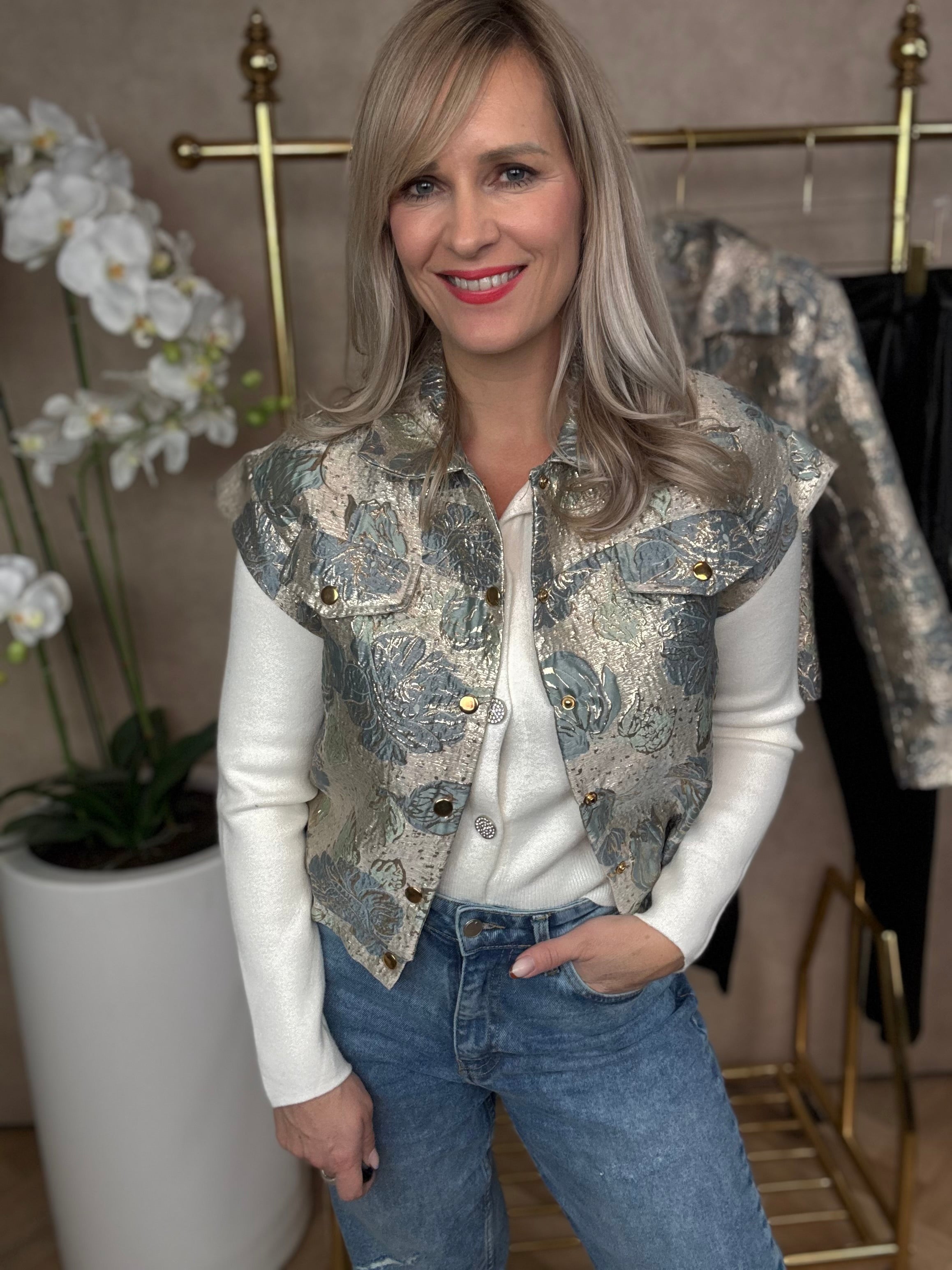 Jasje korte mouw | Biba | Blauw-goud