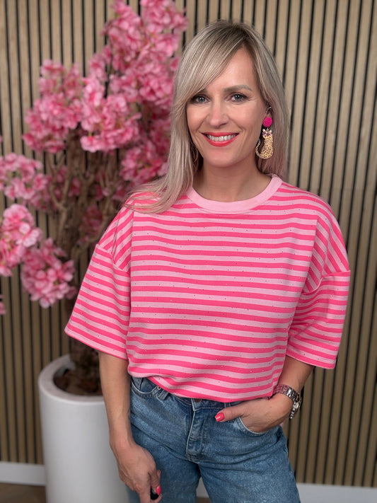 Shirt | Streepjes Glitter | Roze