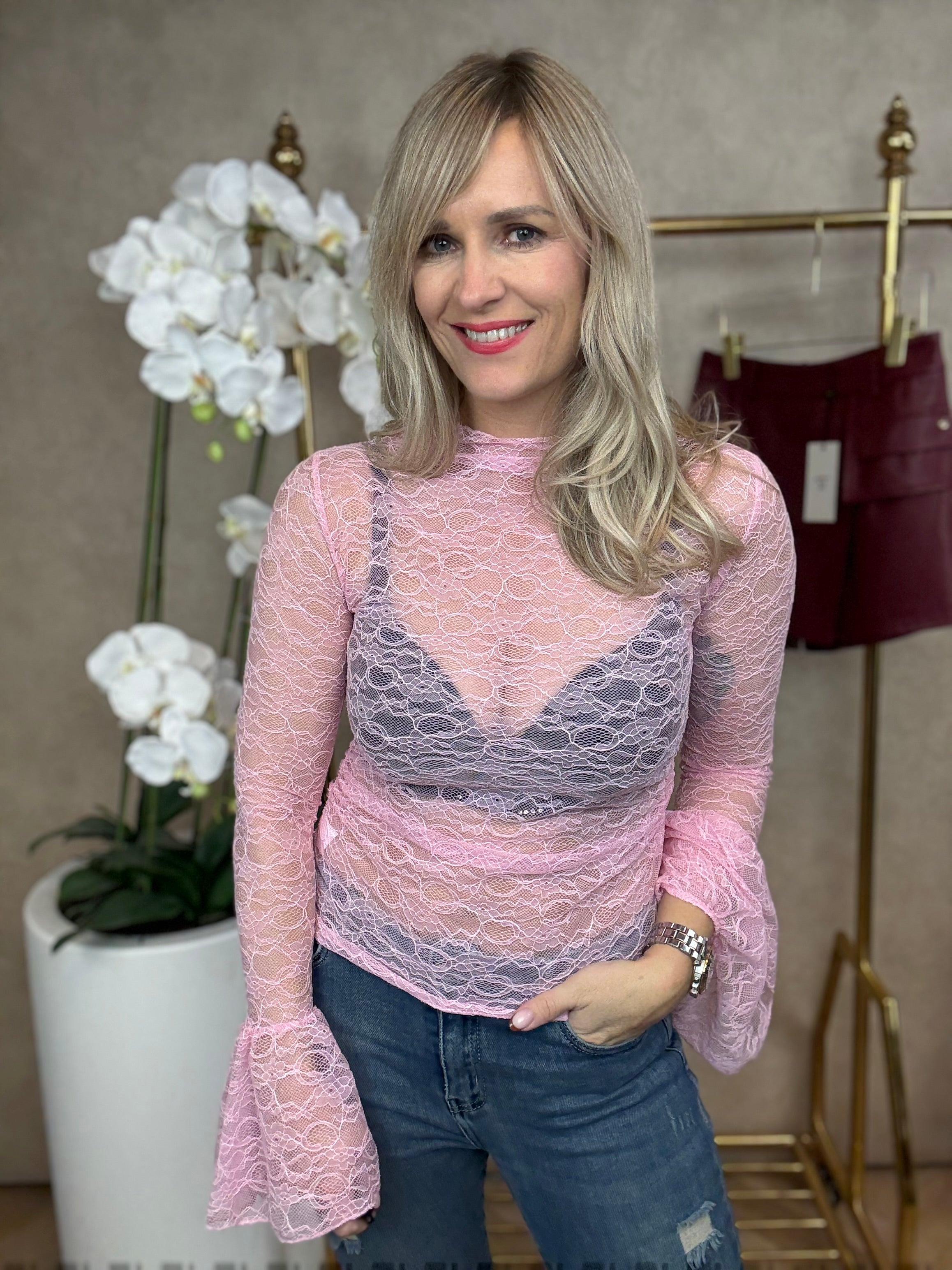 Top | Kant met plooi | Roze