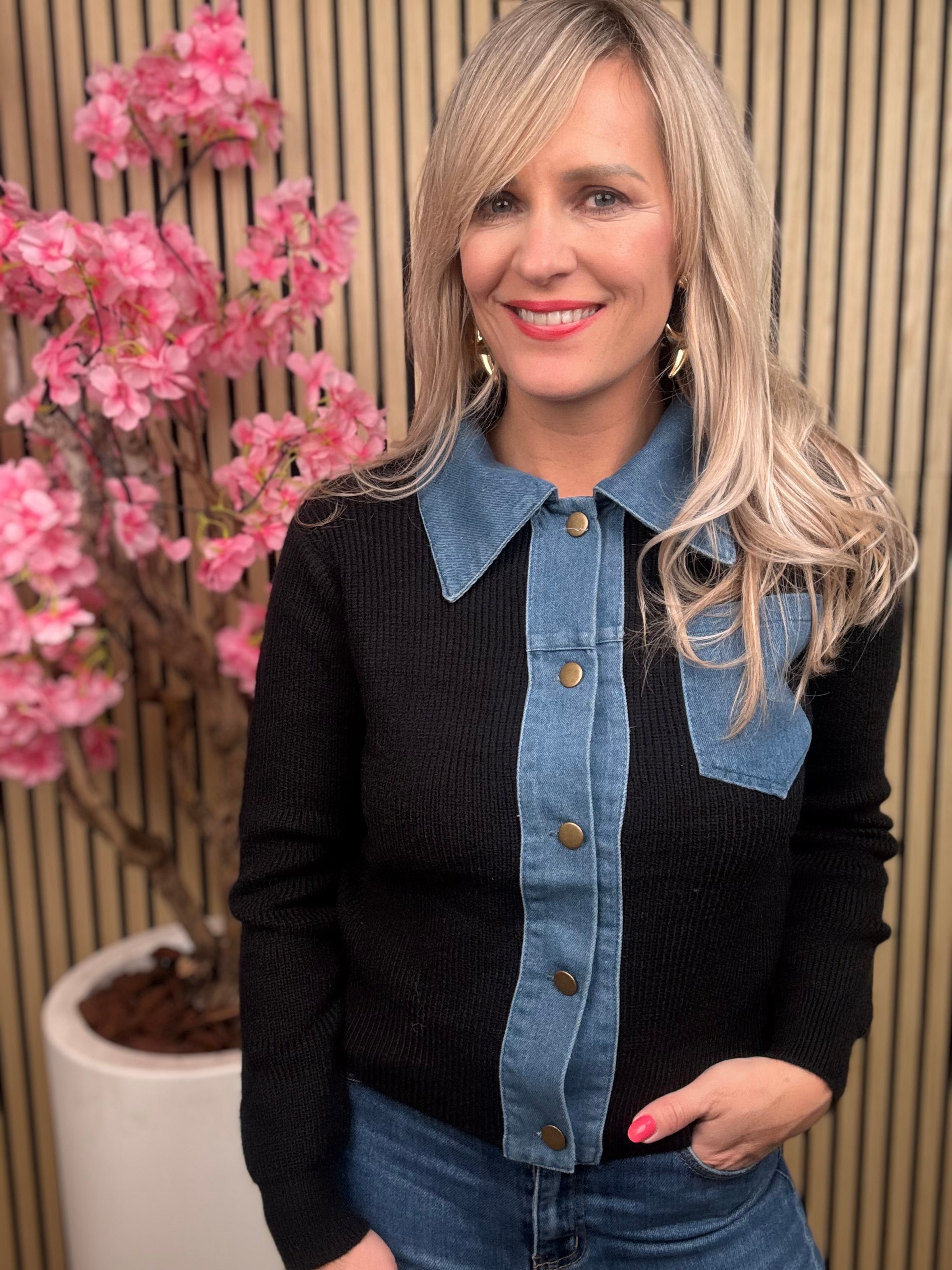 Vest met denimlook | Sophia | Zwart & Blauw