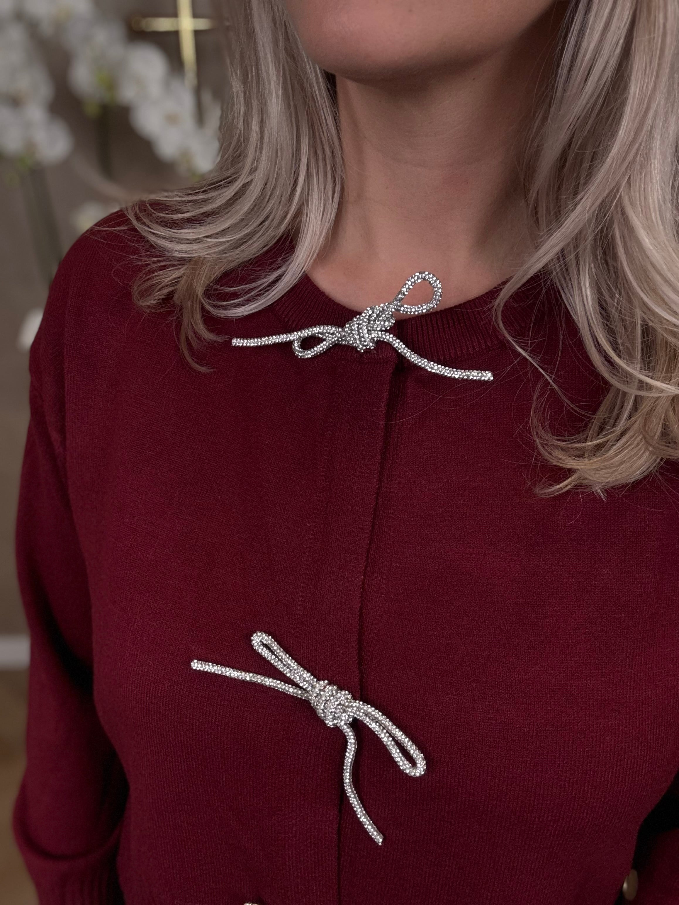 Vestje | Strass strikjes | Bordeaux rood