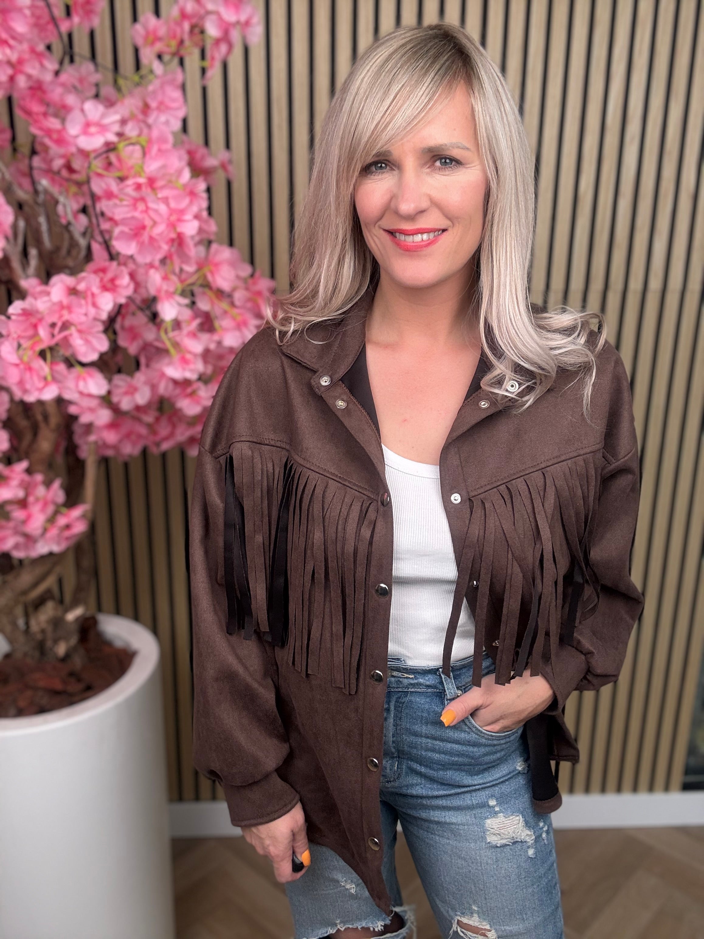 Jasje-Blouse| fringes | Suede-look