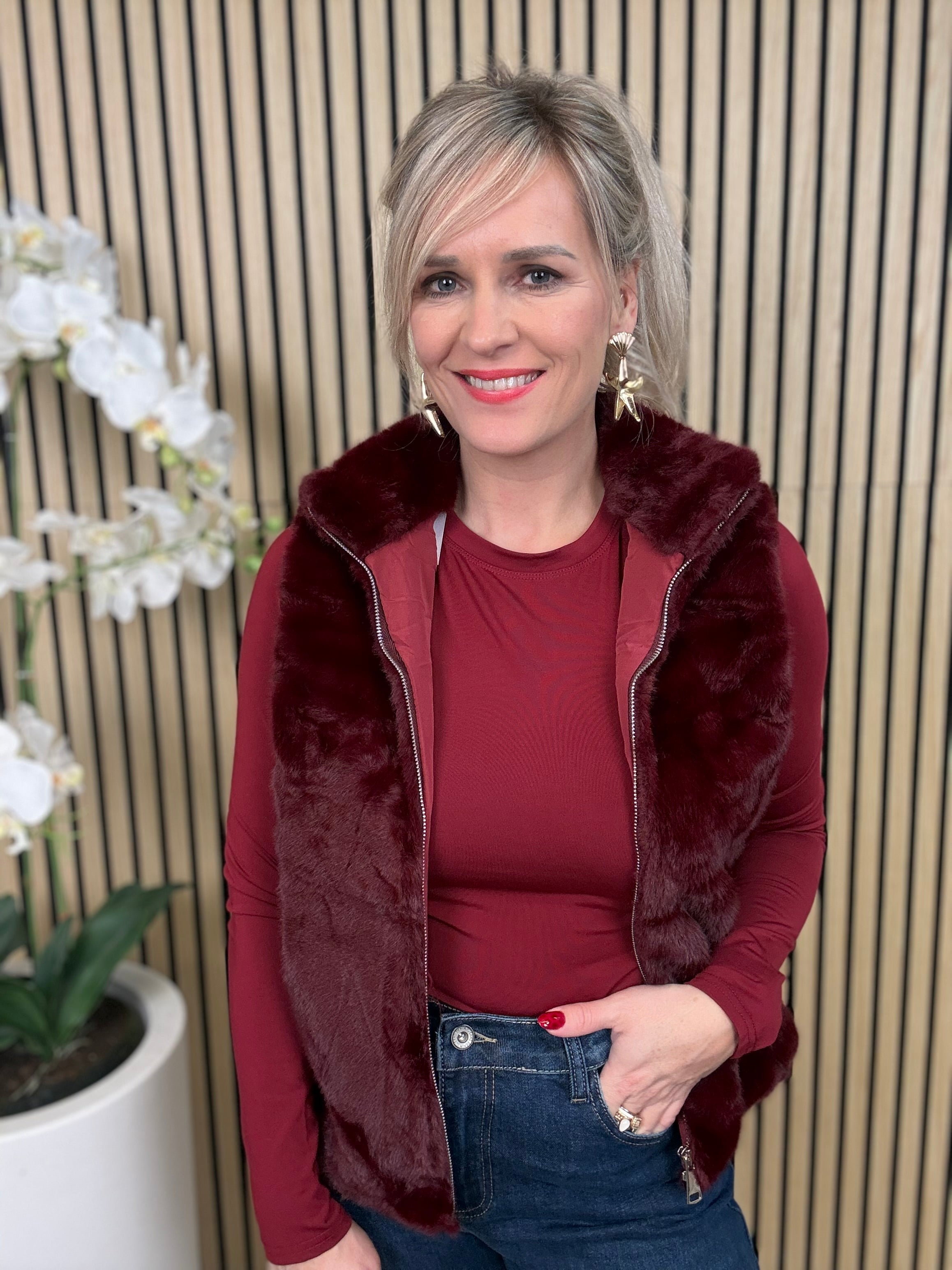 Bodywarmer | Lang | bordeaux rood