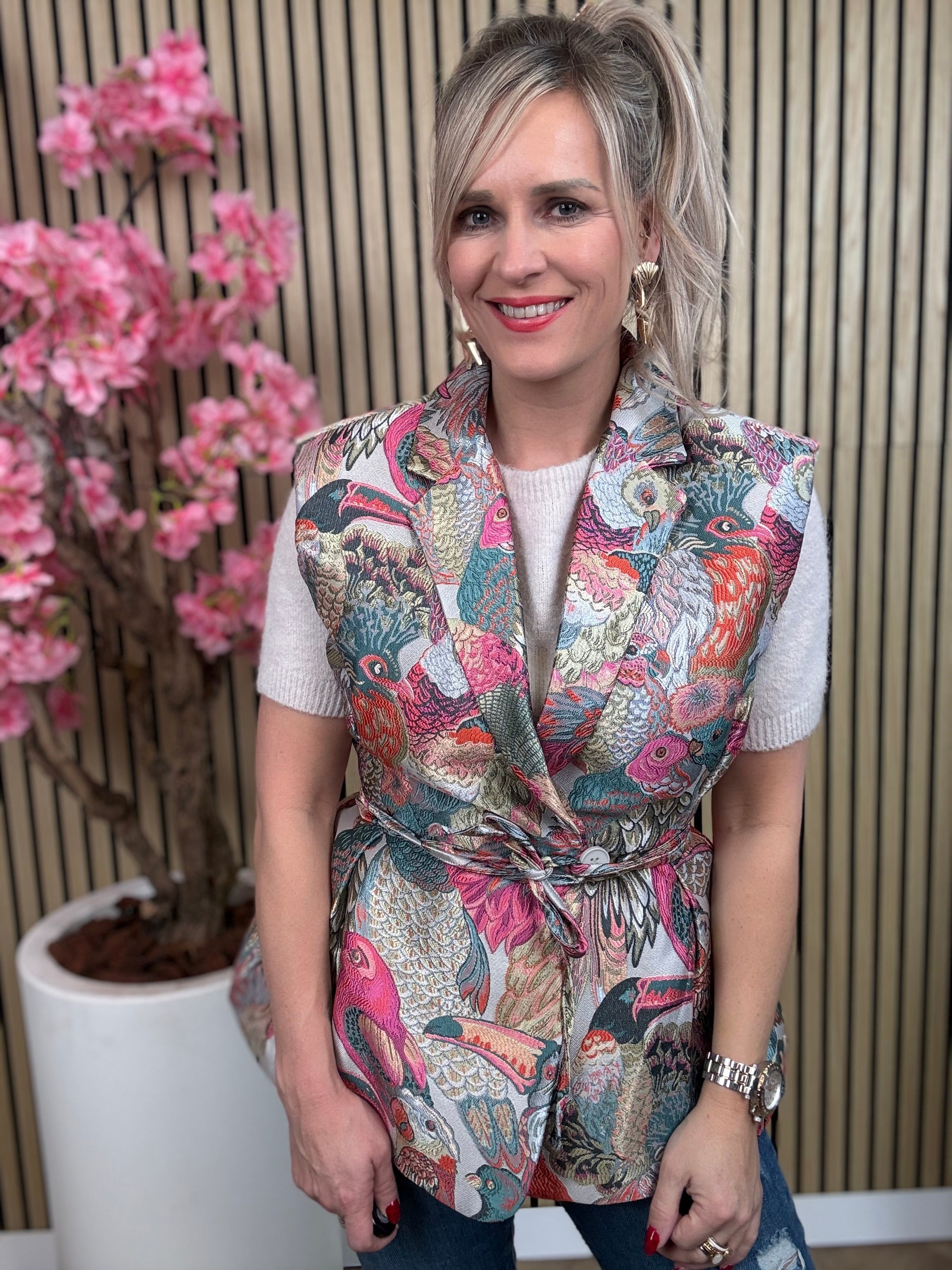 Gillet | Vogelprint | Roze