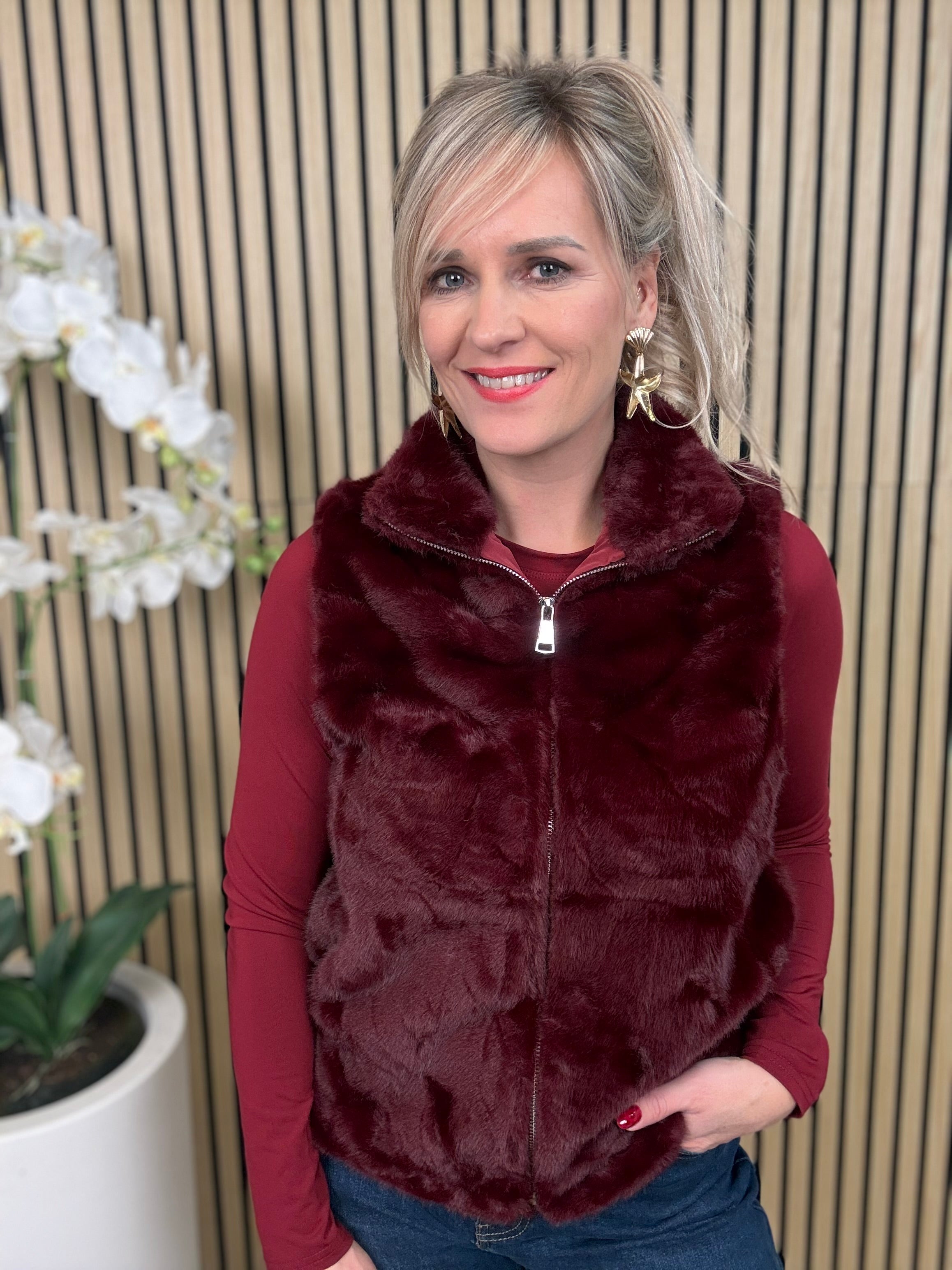 Bodywarmer | Lang | bordeaux rood