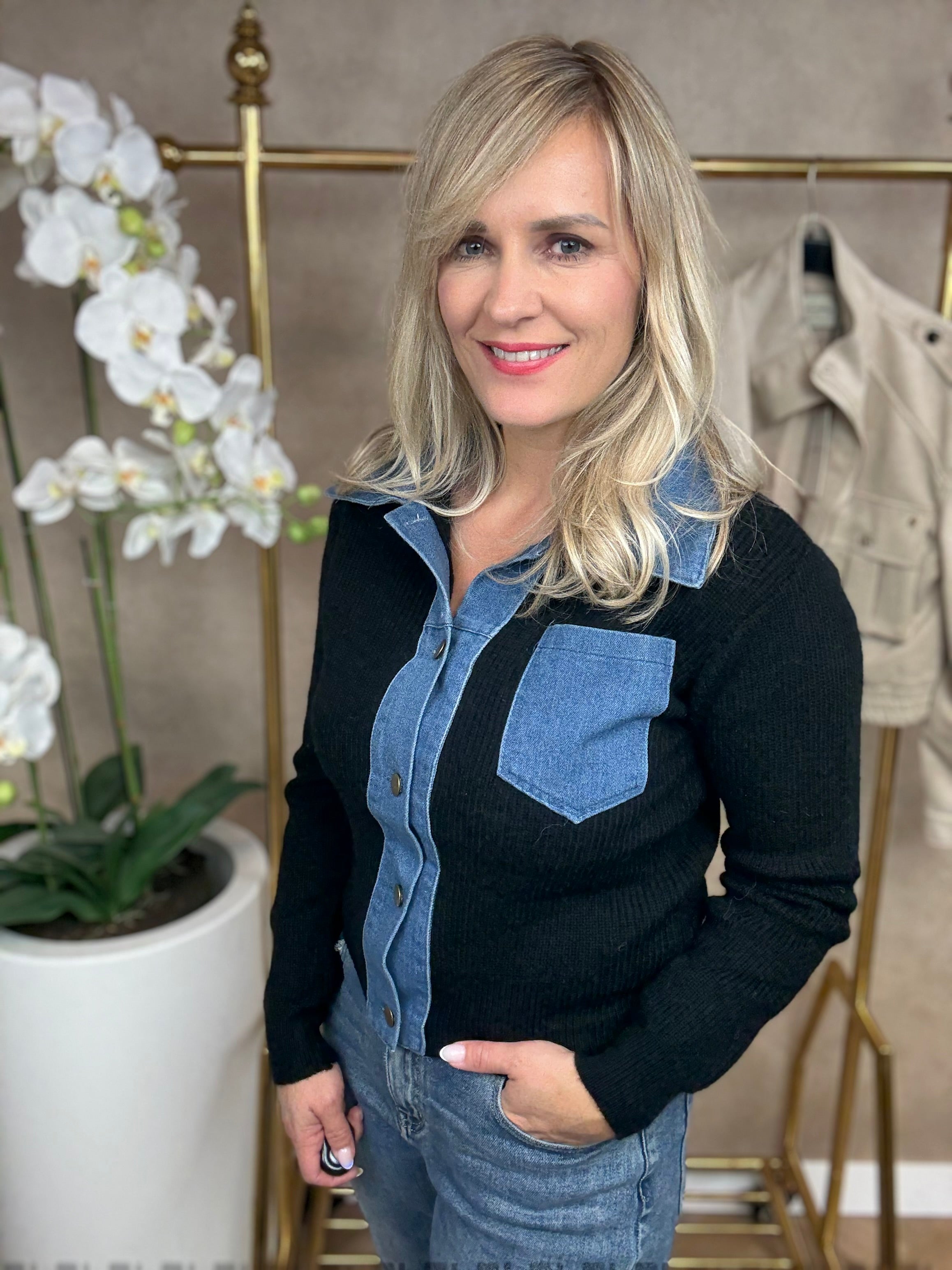 Vest met denimlook | Sophia | Zwart & Blauw