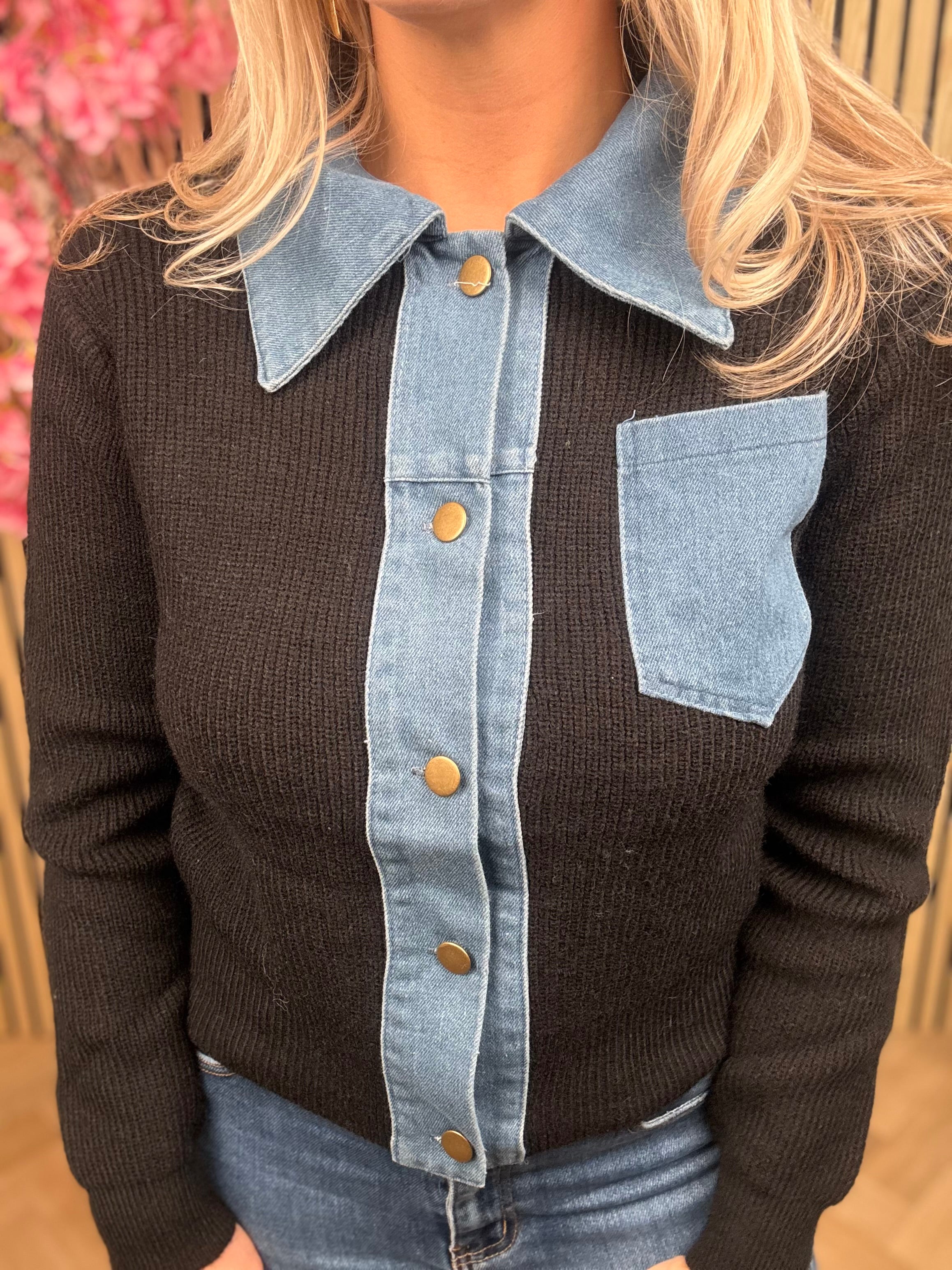 Vest met denimlook | Sophia | Zwart & Blauw