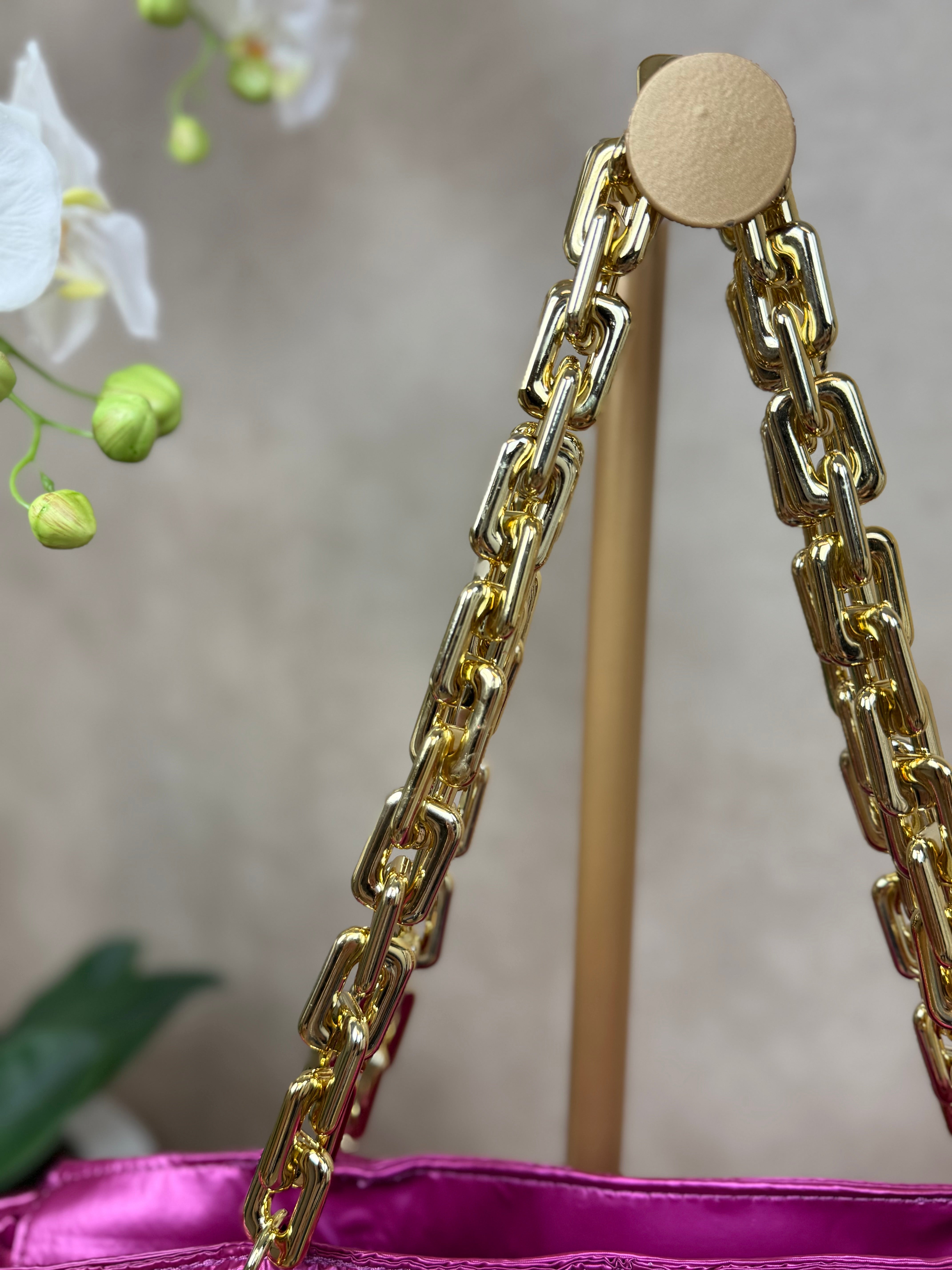 Tas | Puffy Chain | Metallic roze
