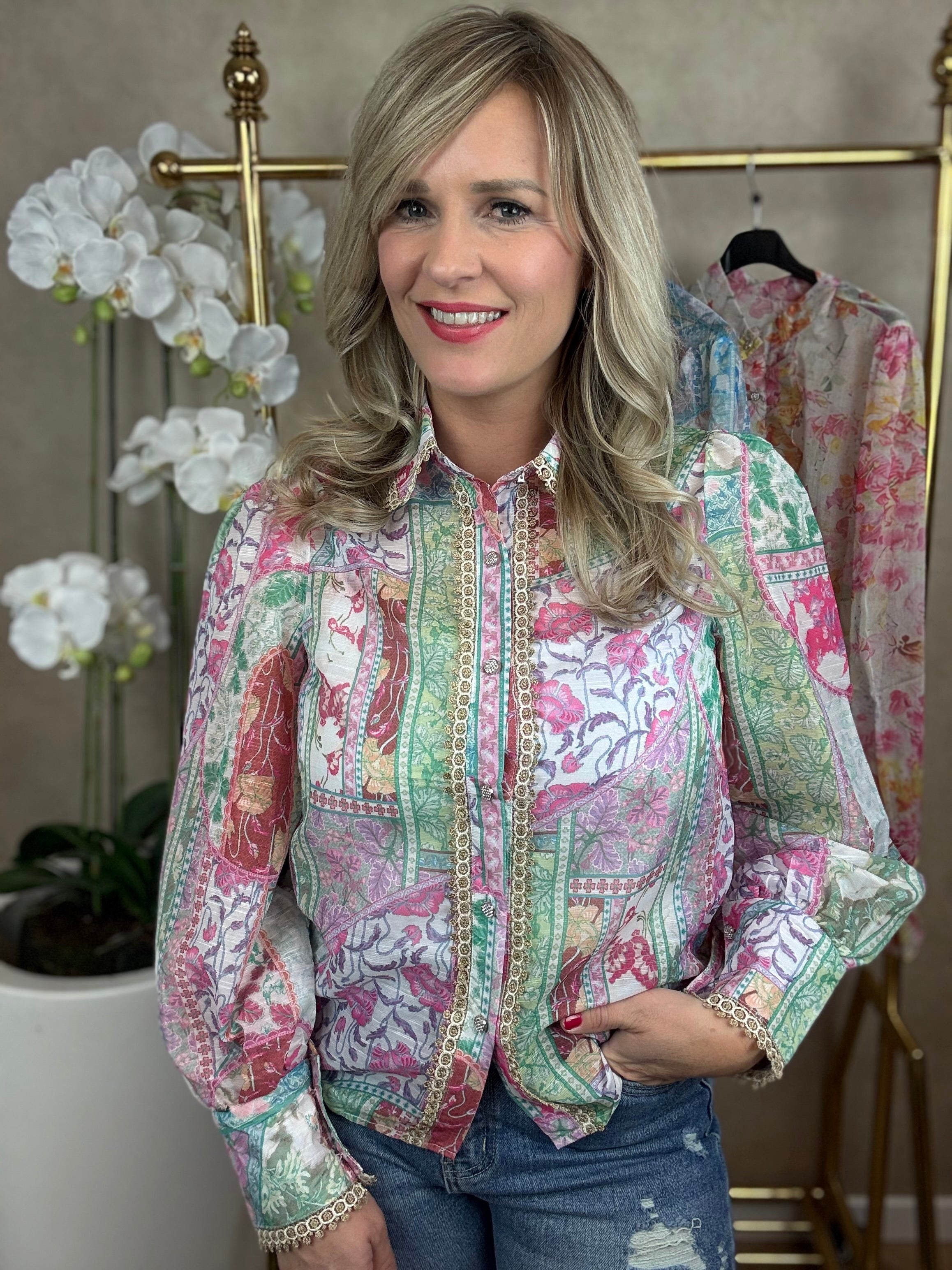 Blouse | Lola | Roze groen