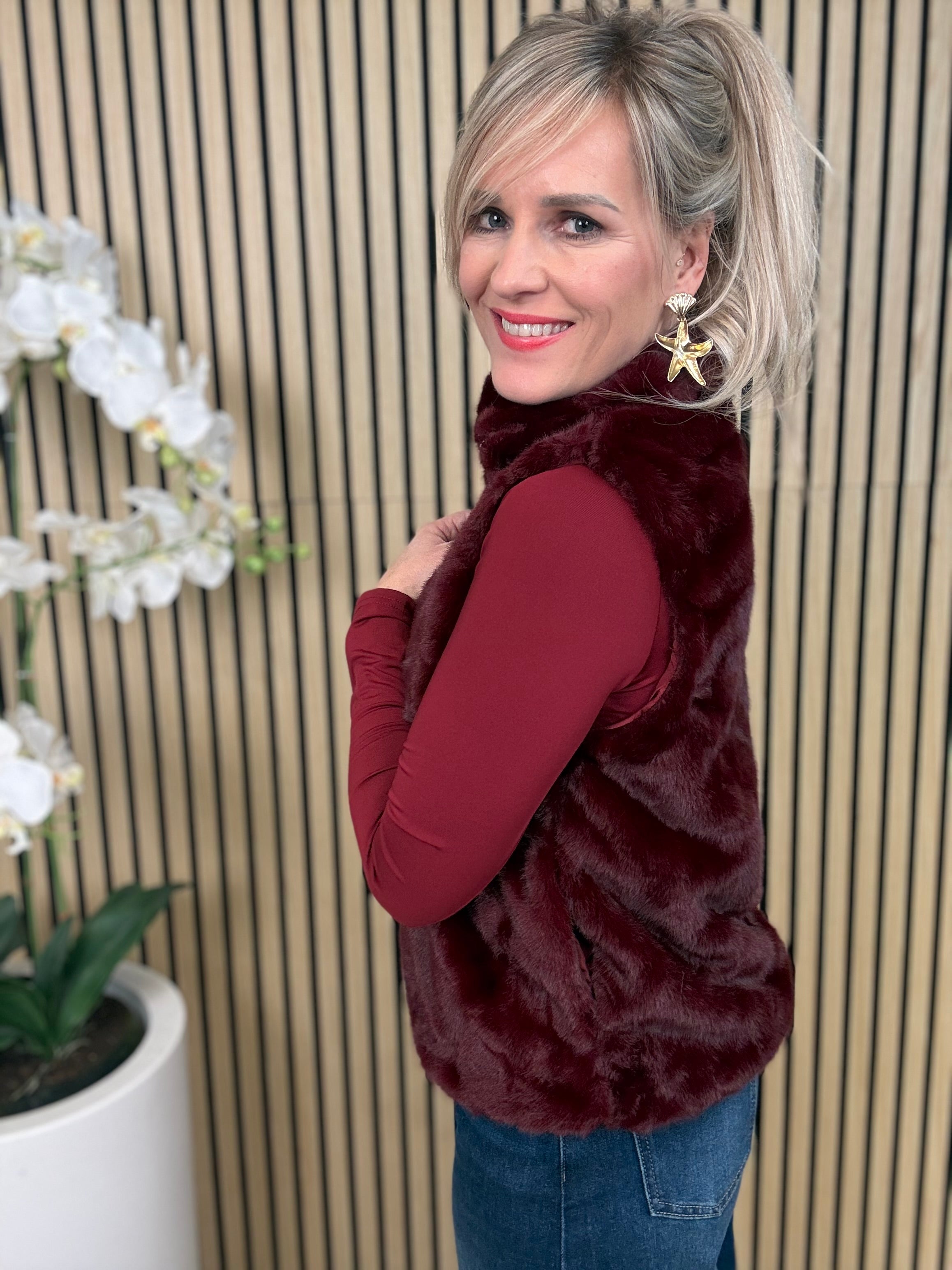 Bodywarmer | Lang | bordeaux rood