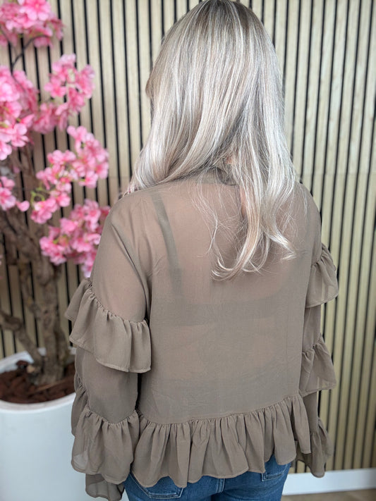 Bluse | Rüschen | Braun