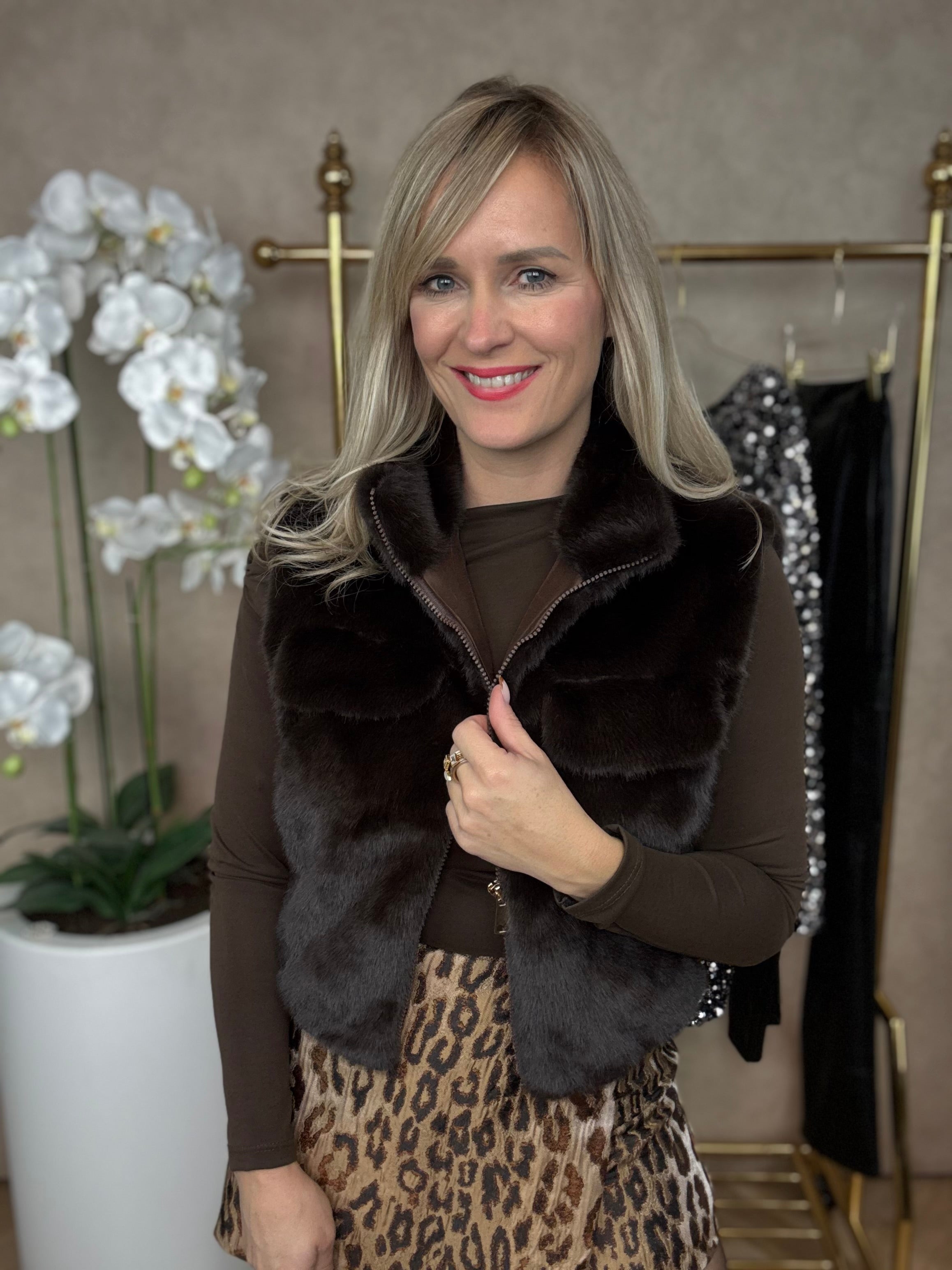 Bodywarmer| Bont | Chocolade bruin