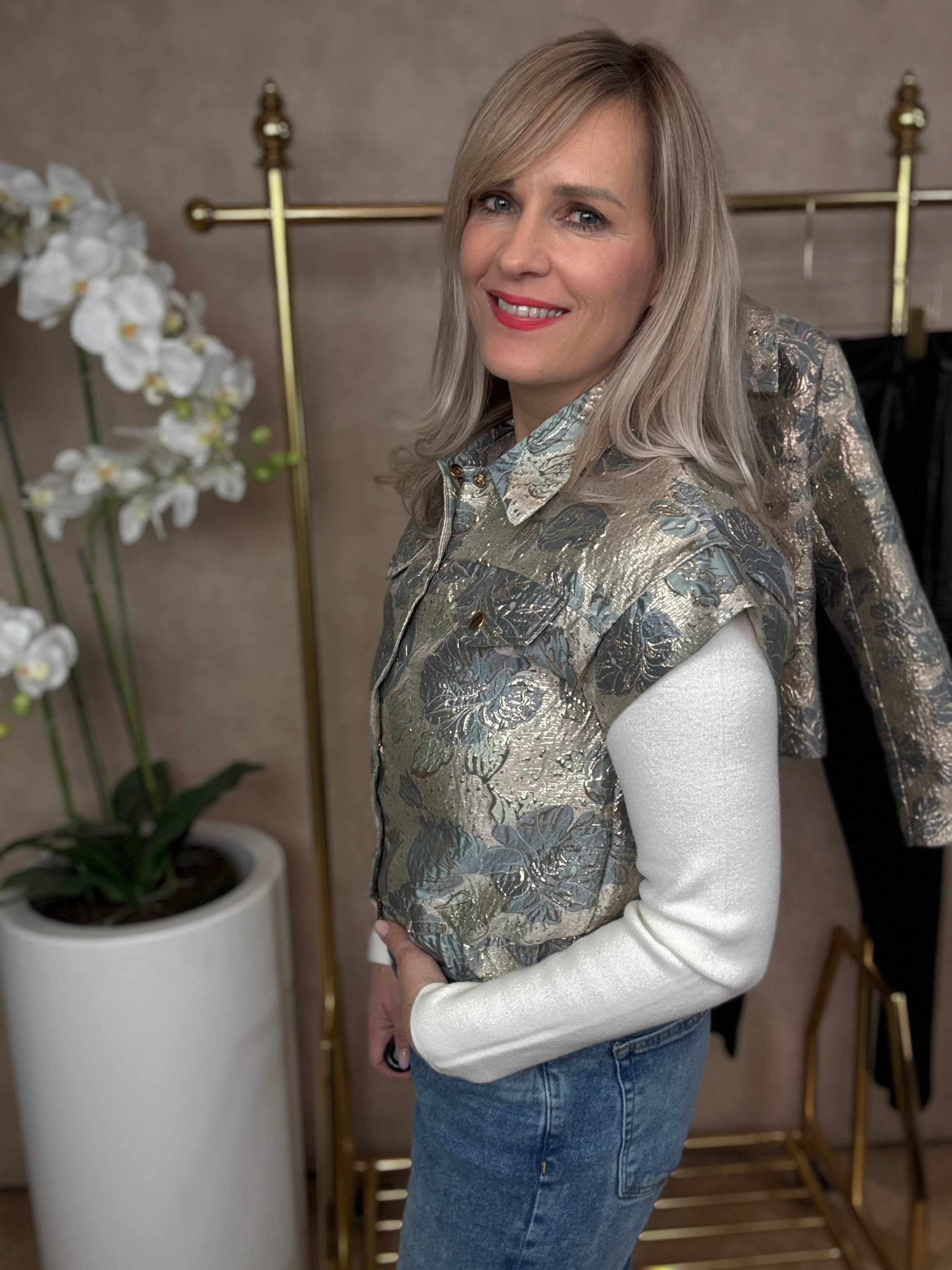 Jasje korte mouw | Biba | Blauw-goud