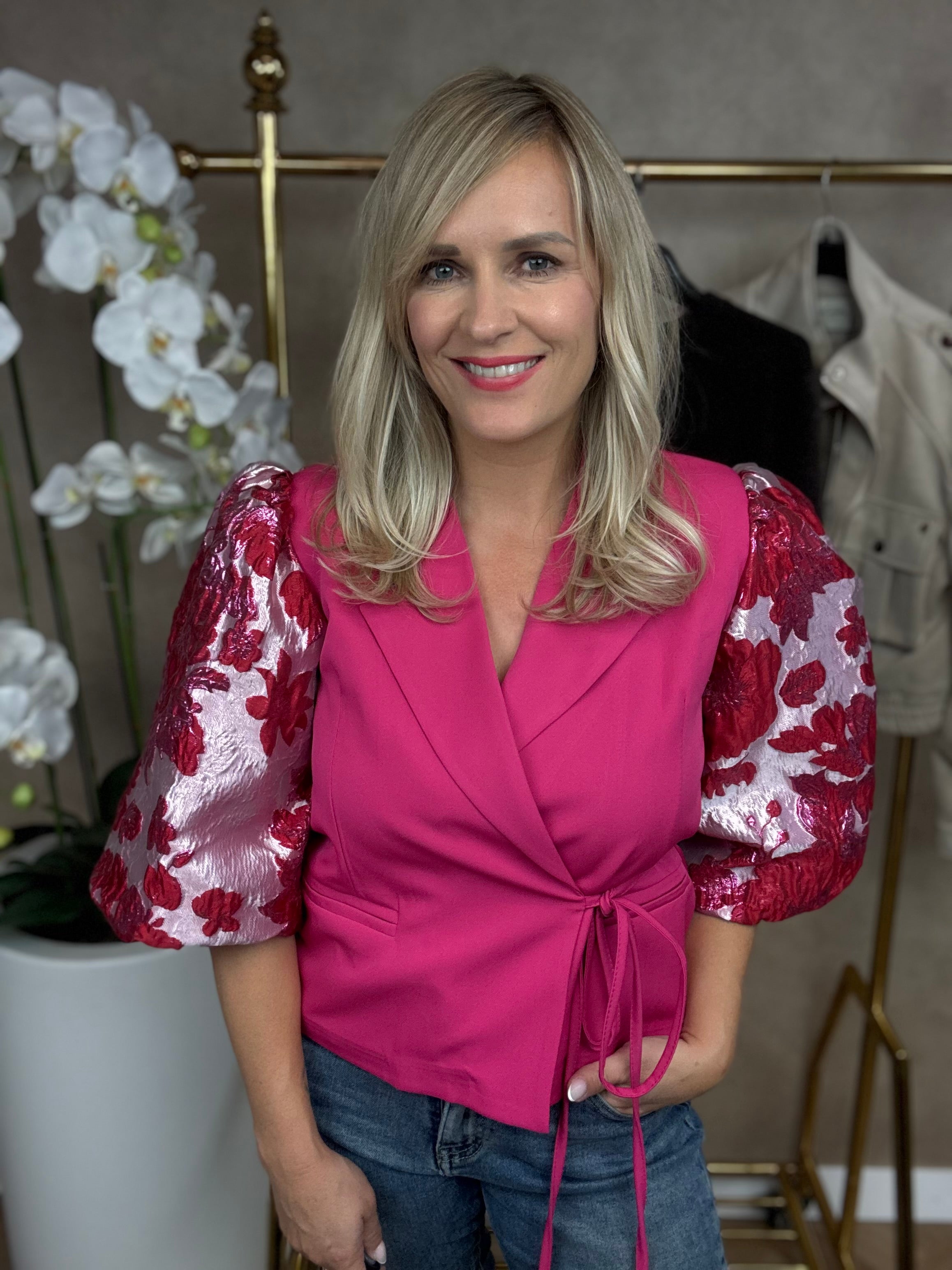 Blazer | Flower | Rood-Roze met strik