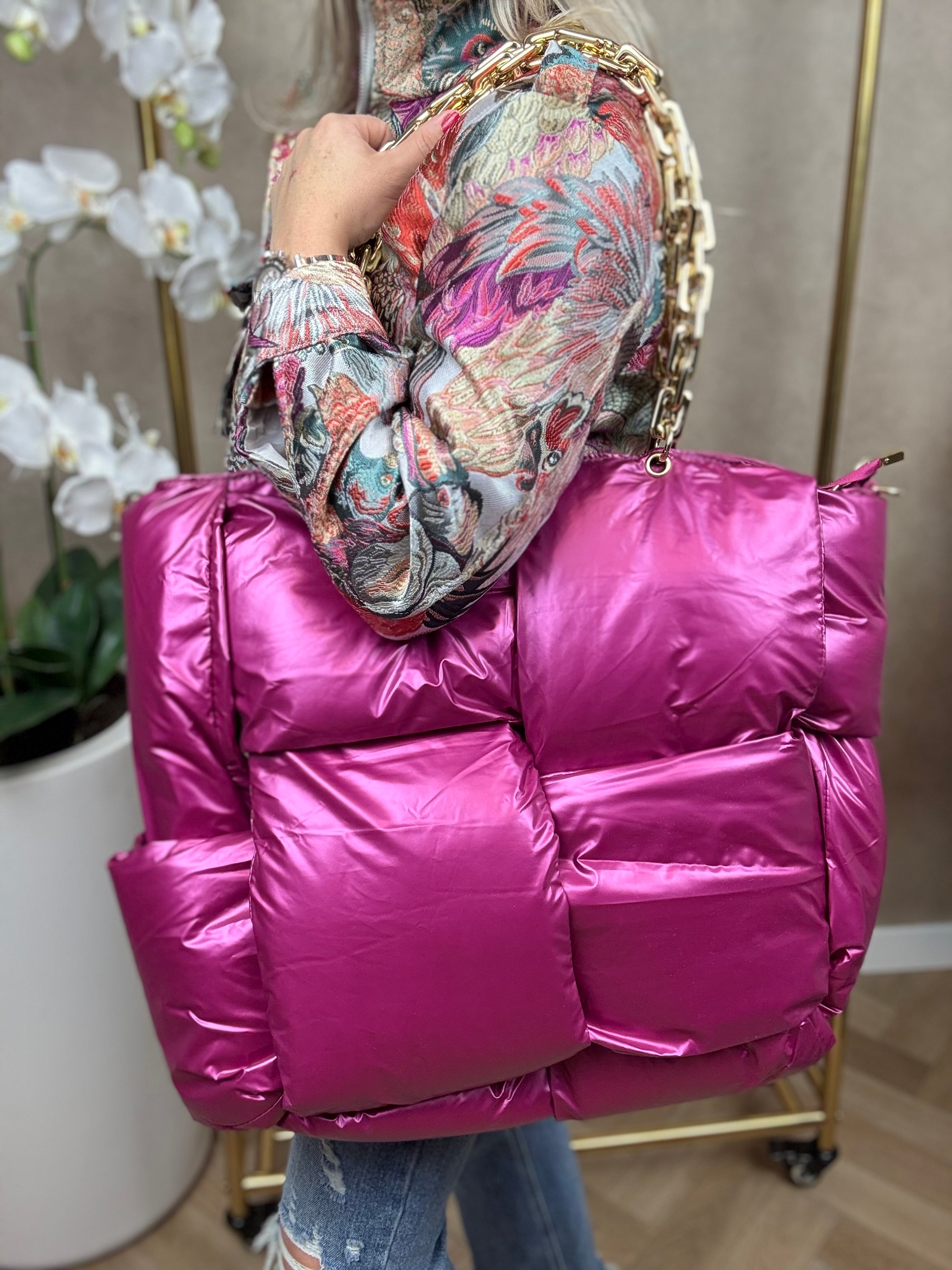 Tas | Puffy Chain | Metallic roze