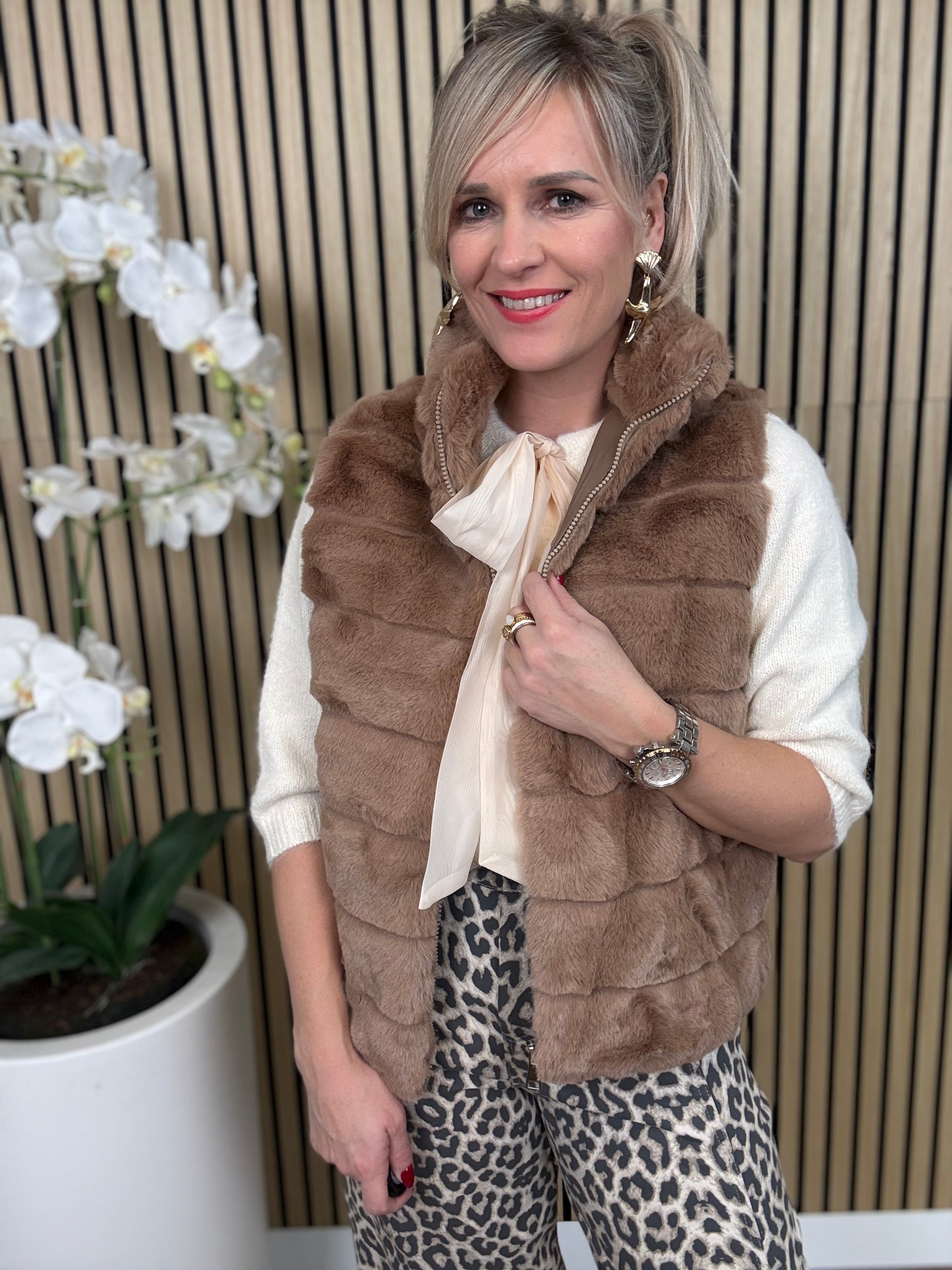 Bodywarmer | Ribbel | Taupe