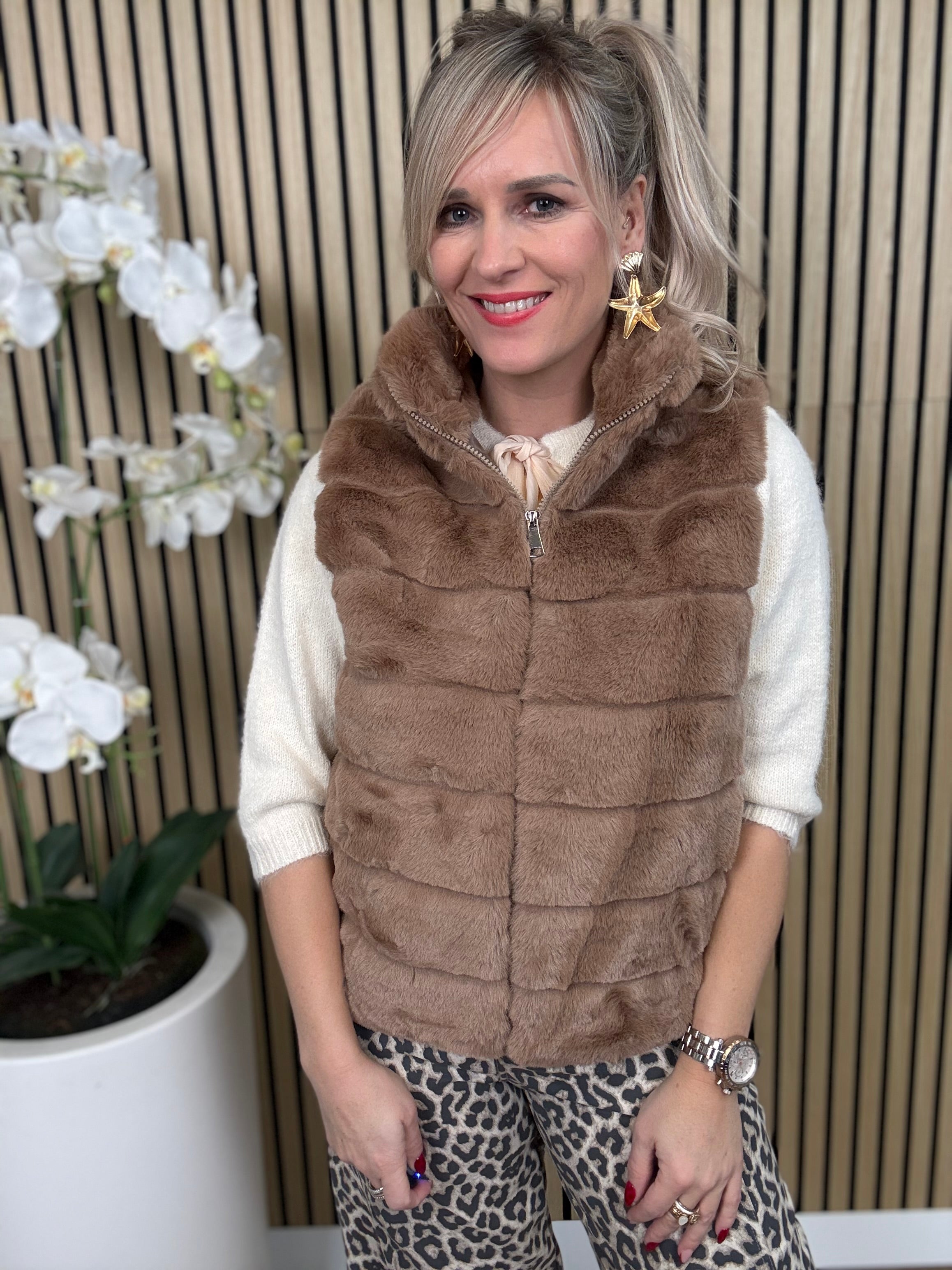 Bodywarmer | Ribbel | Taupe