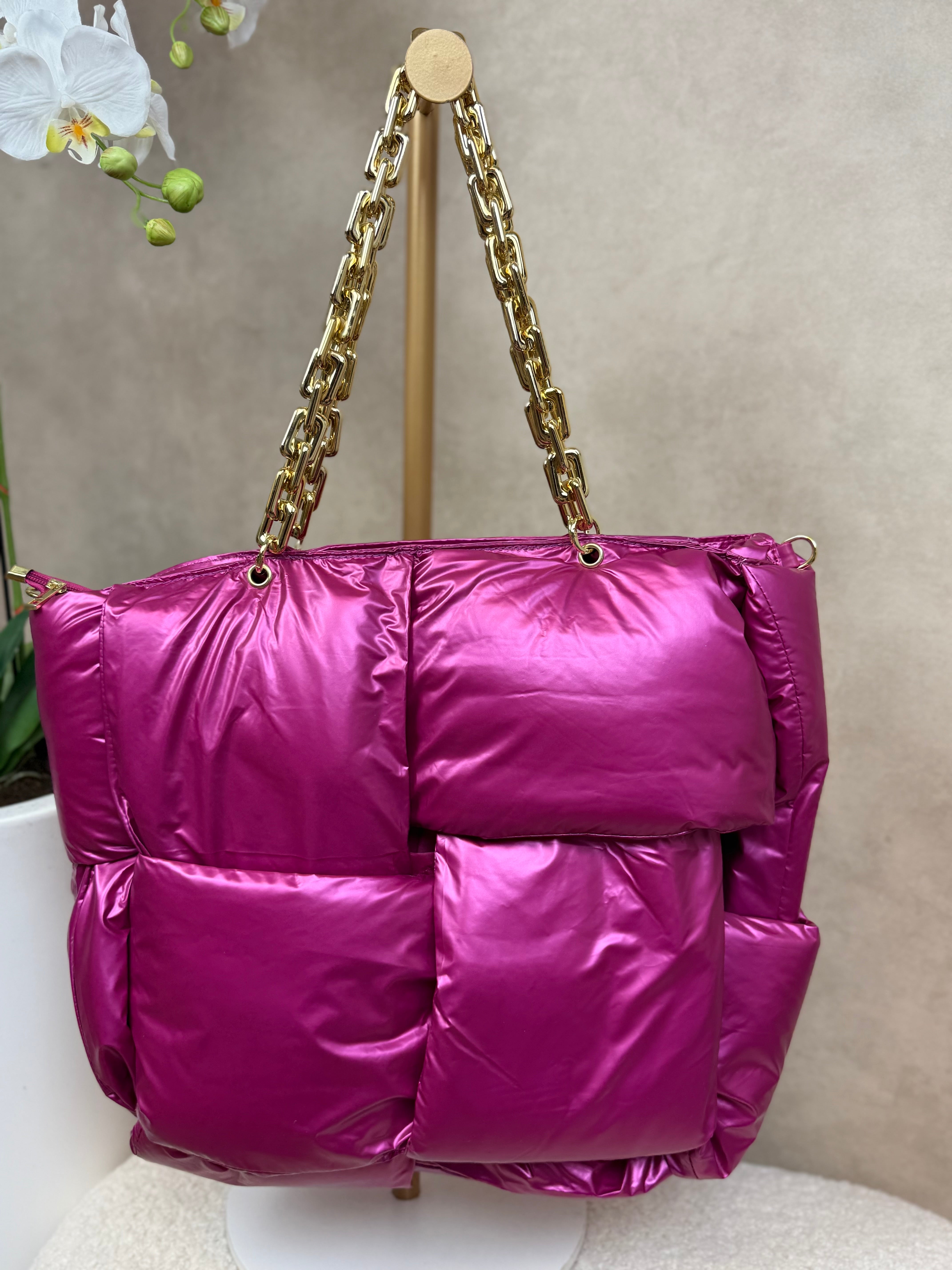Tas | Puffy Chain | Metallic roze