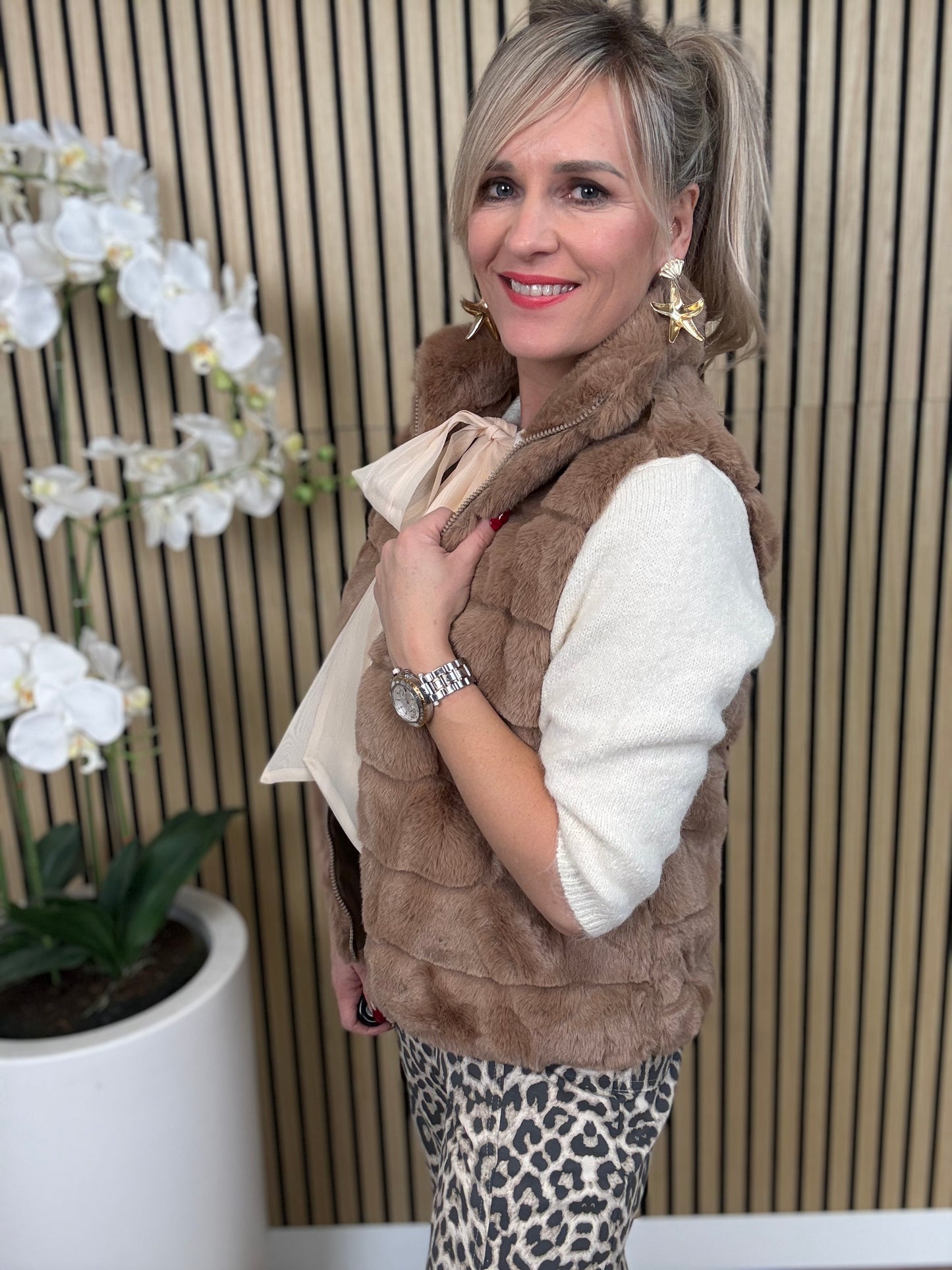 Bodywarmer | Ribbel | Taupe