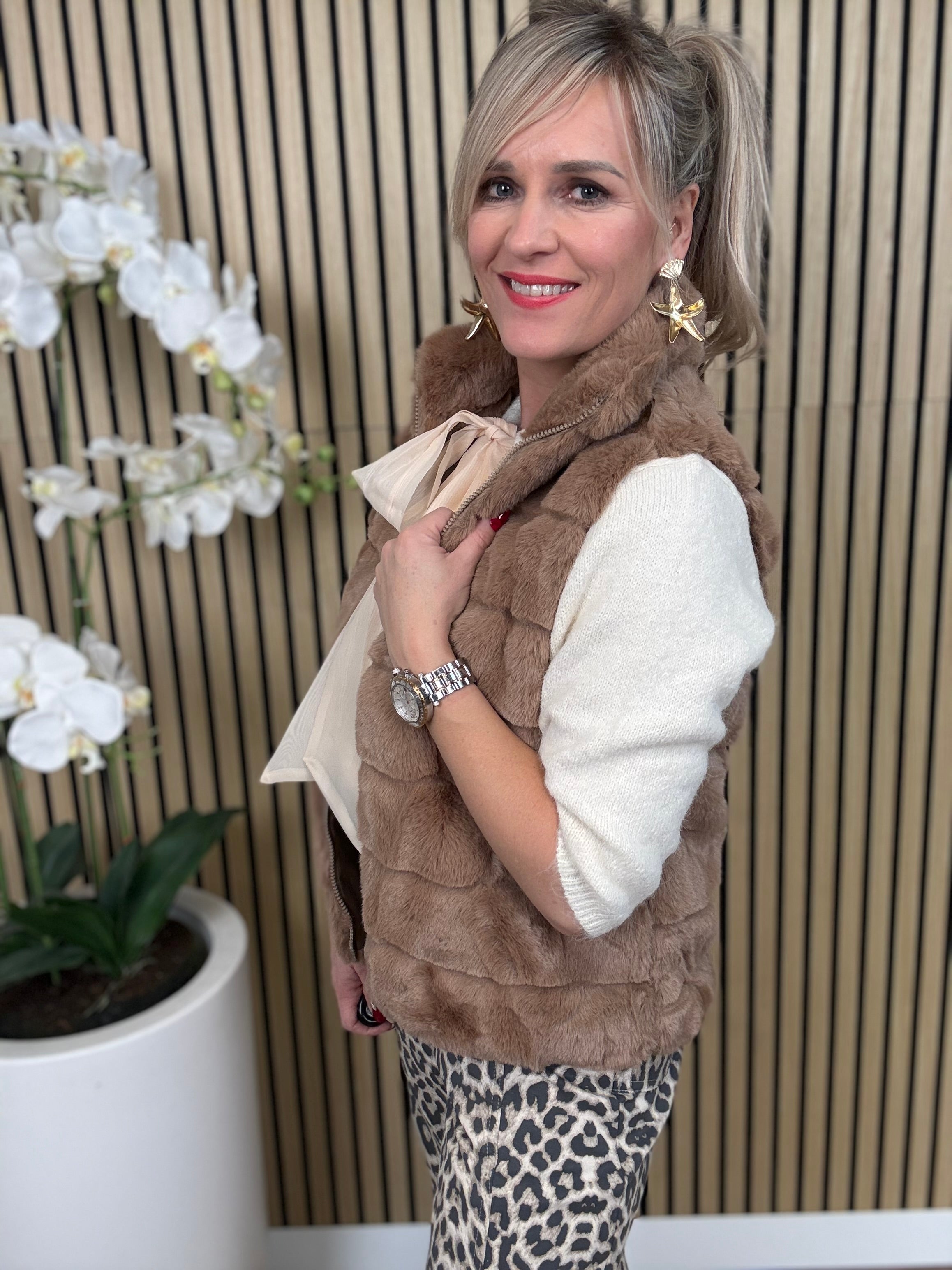 Bodywarmer | Ribbel | Taupe