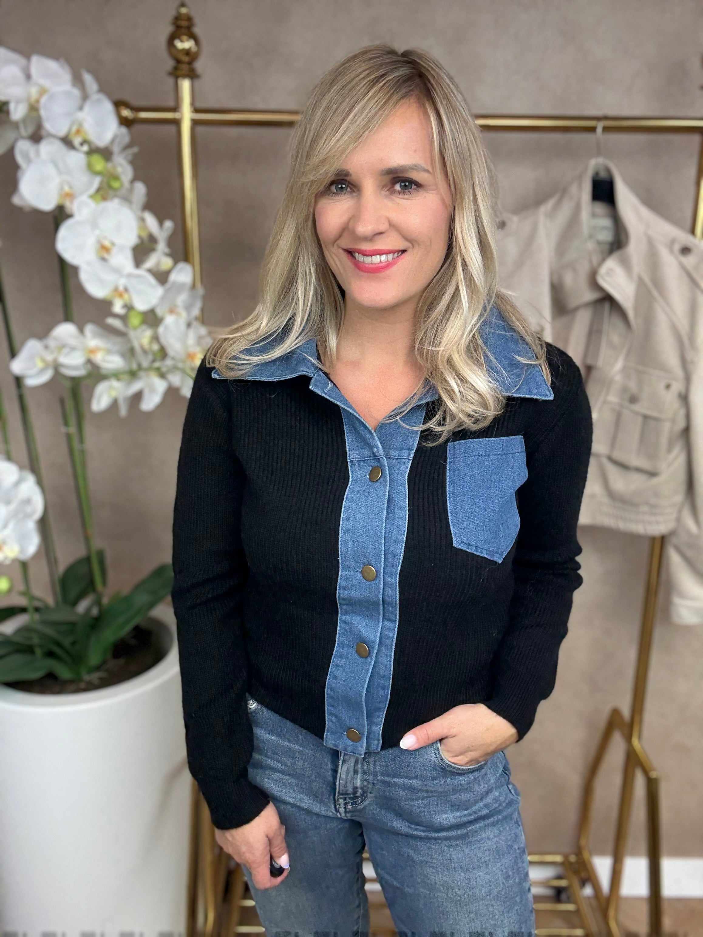 Vest met denimlook | Sophia | Zwart & Blauw