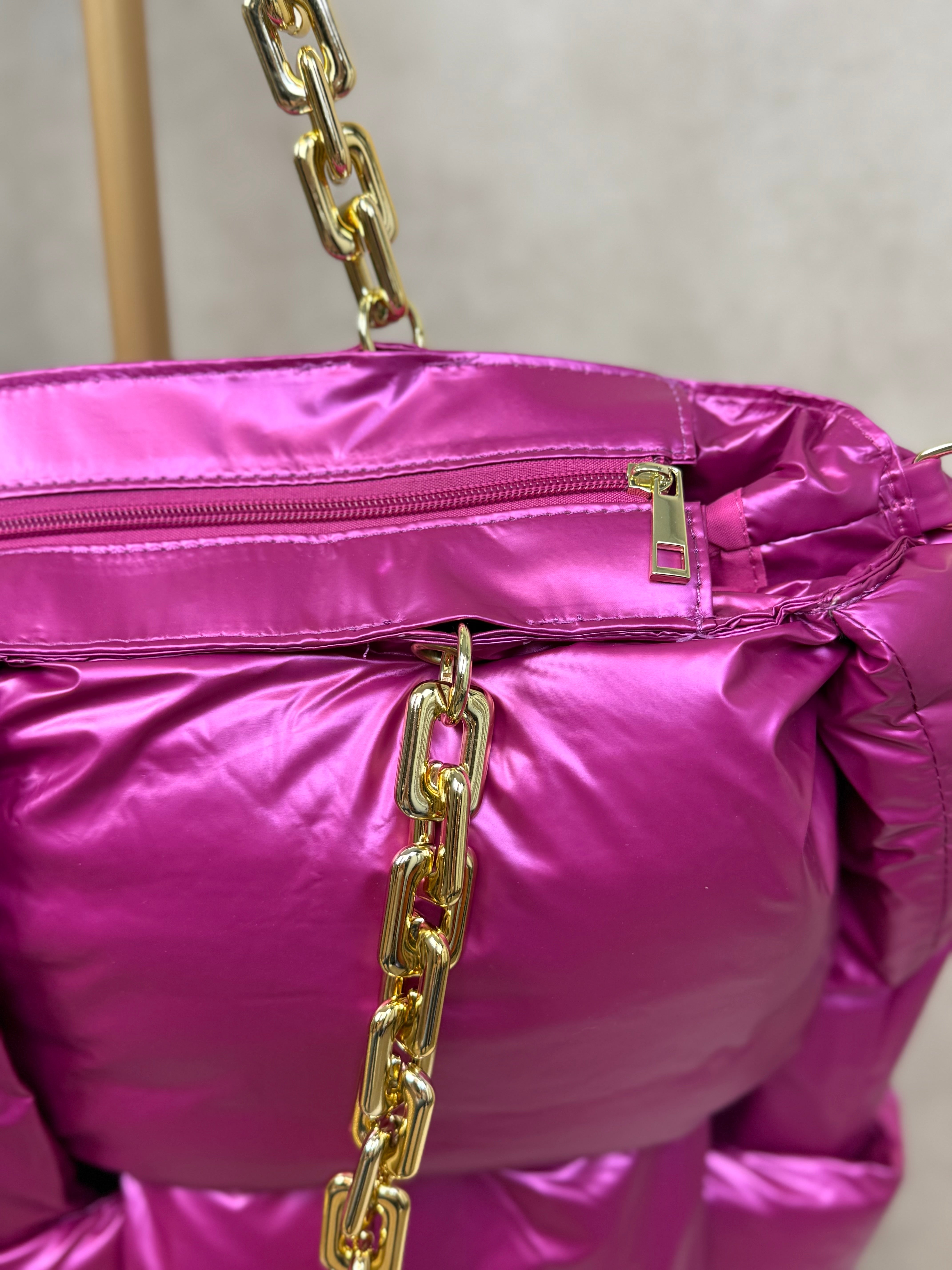 Tas | Puffy Chain | Metallic roze