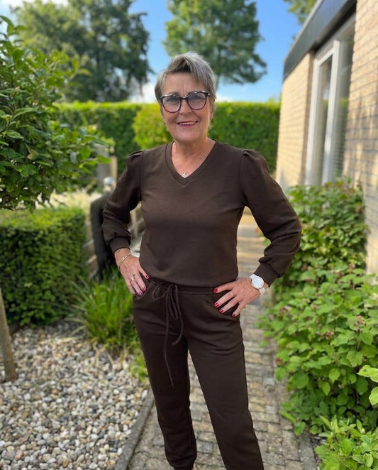 Set | pak met flair broek | Bruin