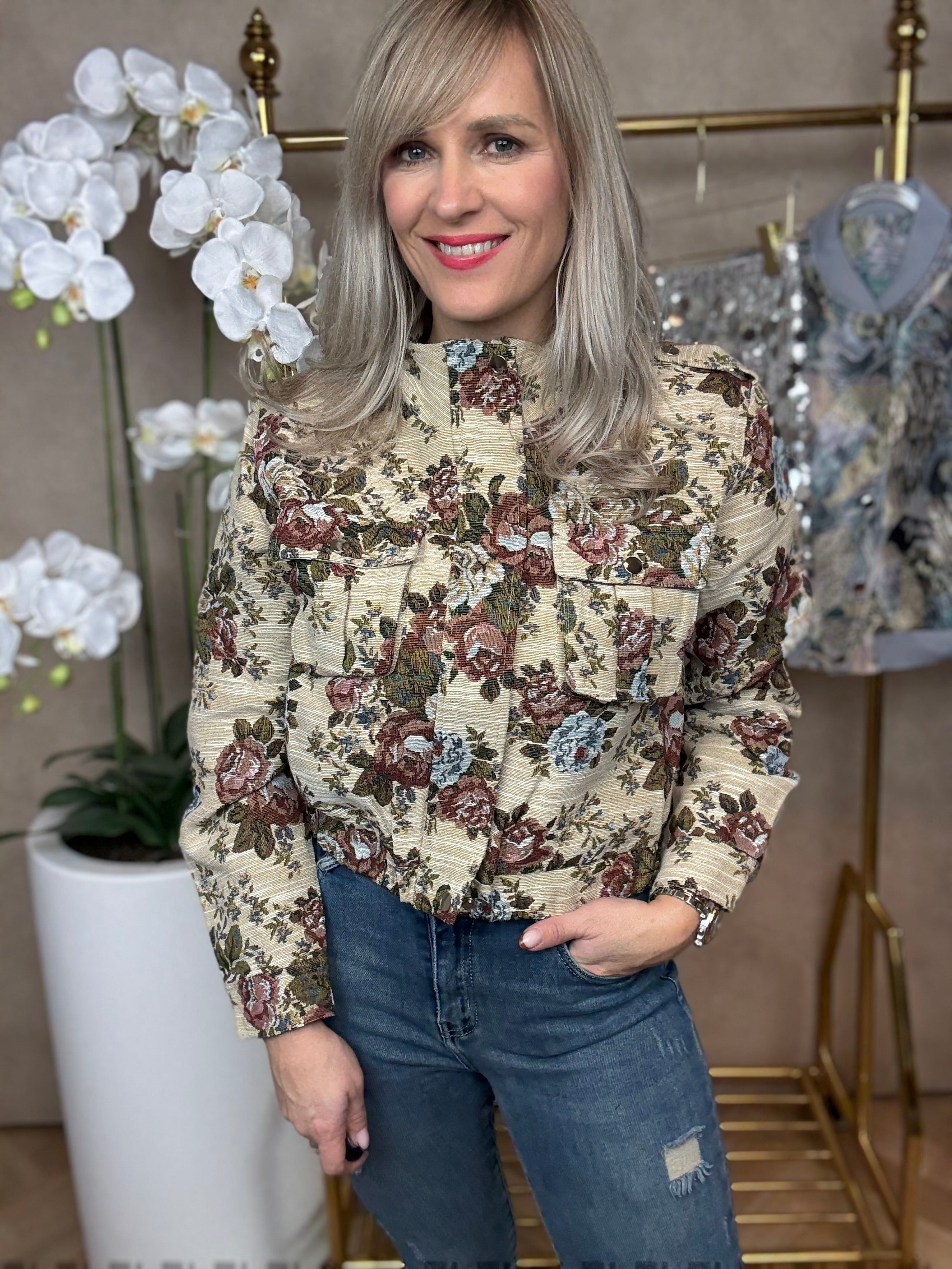 Bomberjack | Bloemen | Jacquardstof