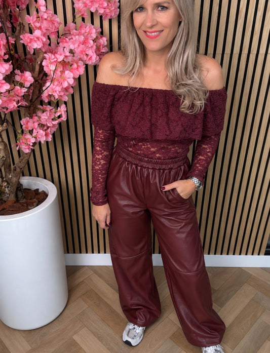 Lederoptik | Ballonhose | Bordeauxrot