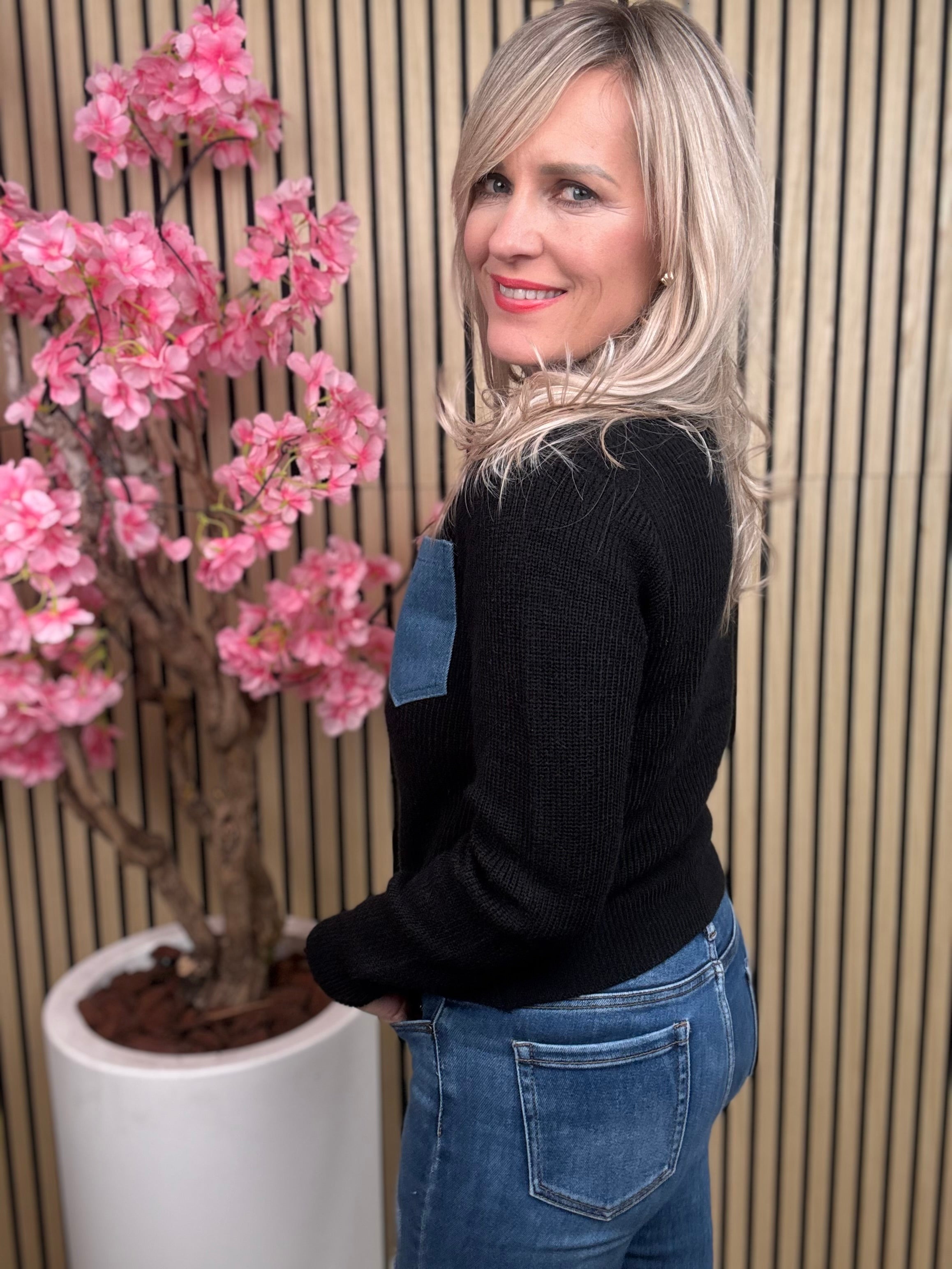 Vest met denimlook | Sophia | Zwart & Blauw