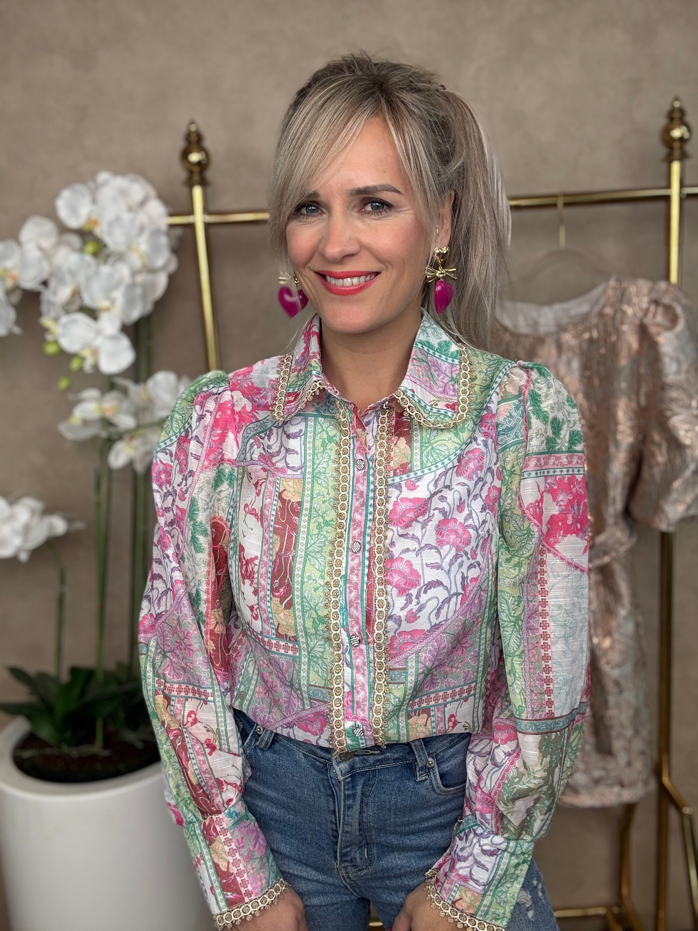 Blouse | Lola | Roze groen