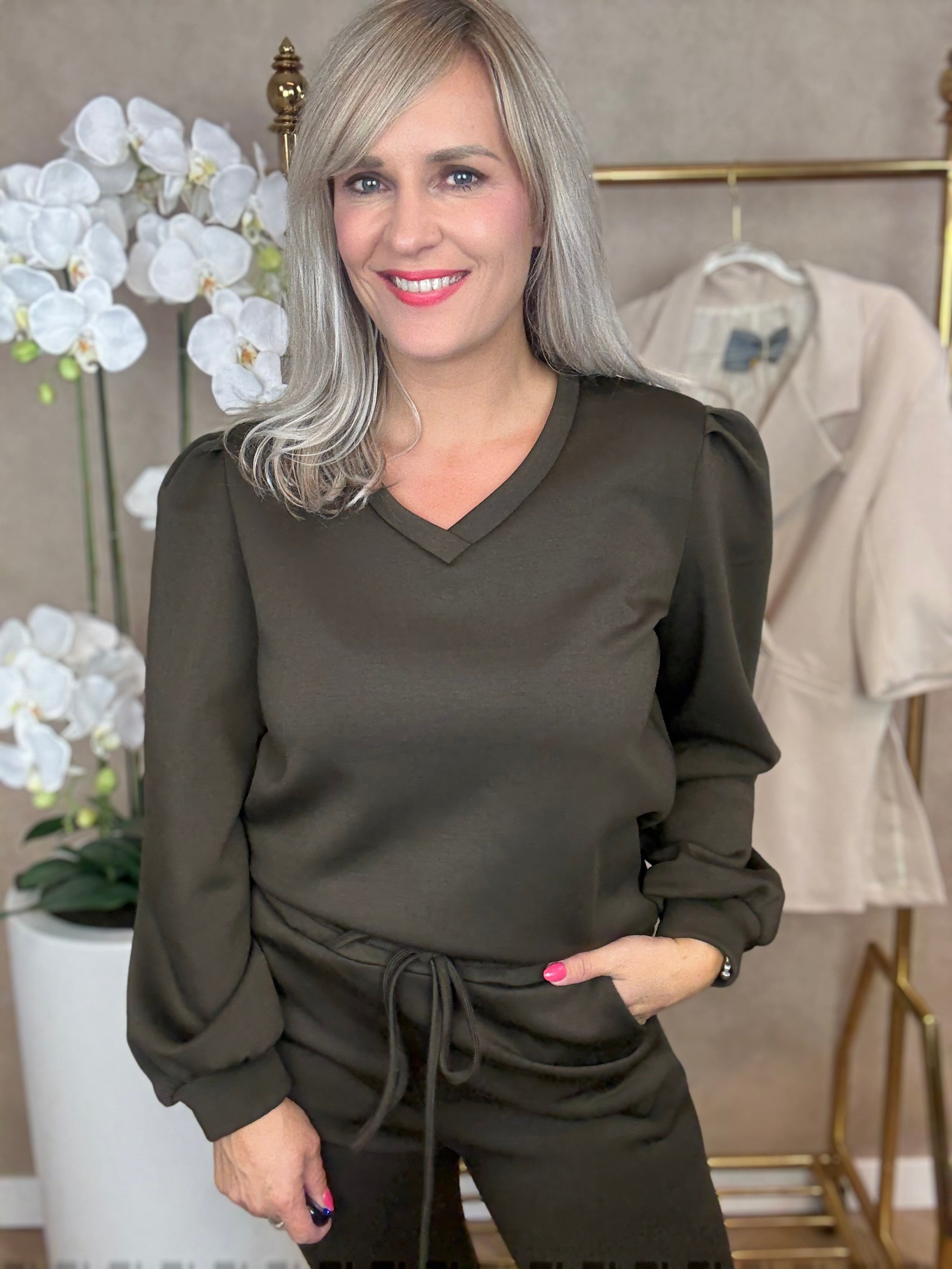 Set | pak met flair broek | Bruin