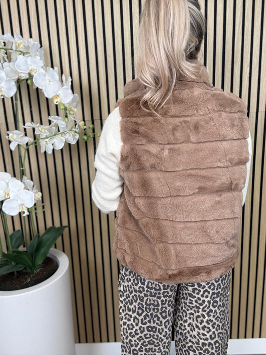 Steppweste | Gerippt | Taupe