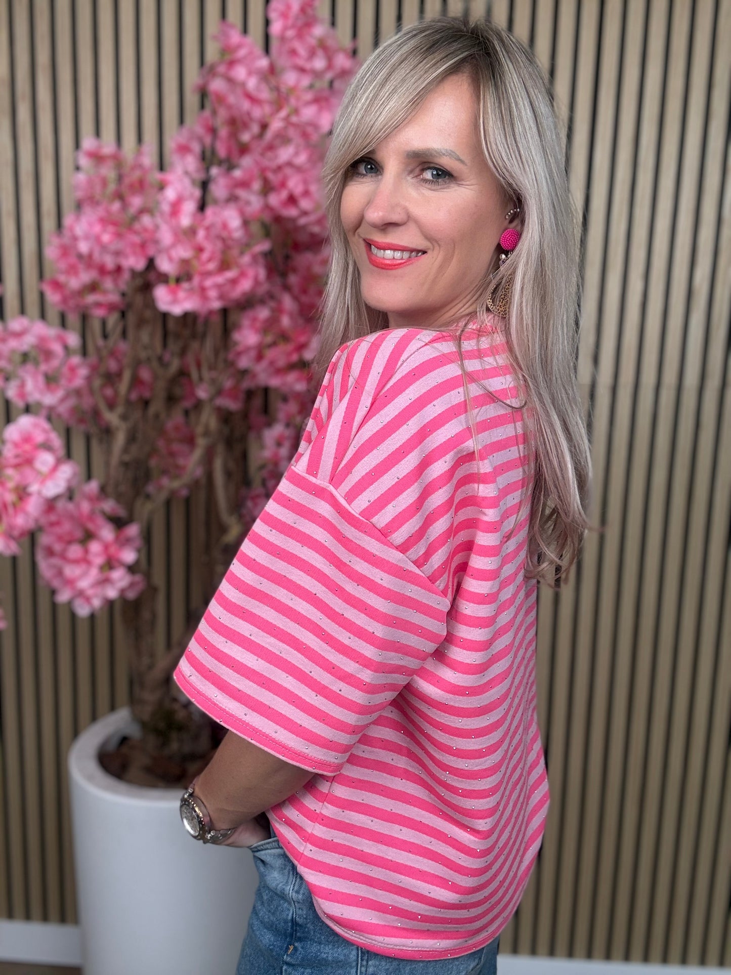 Shirt | Streepjes Glitter | Roze