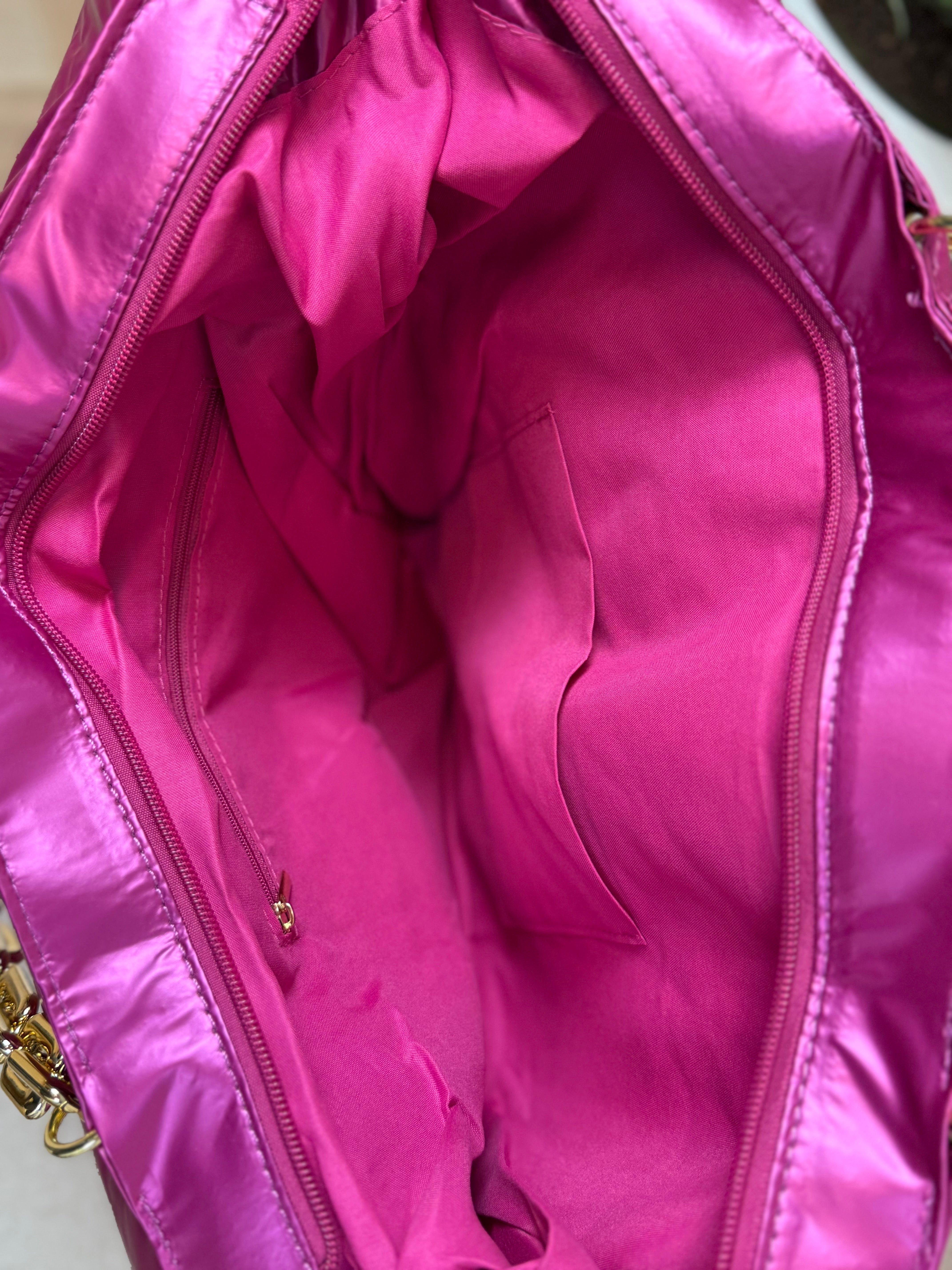 Tas | Puffy Chain | Metallic roze